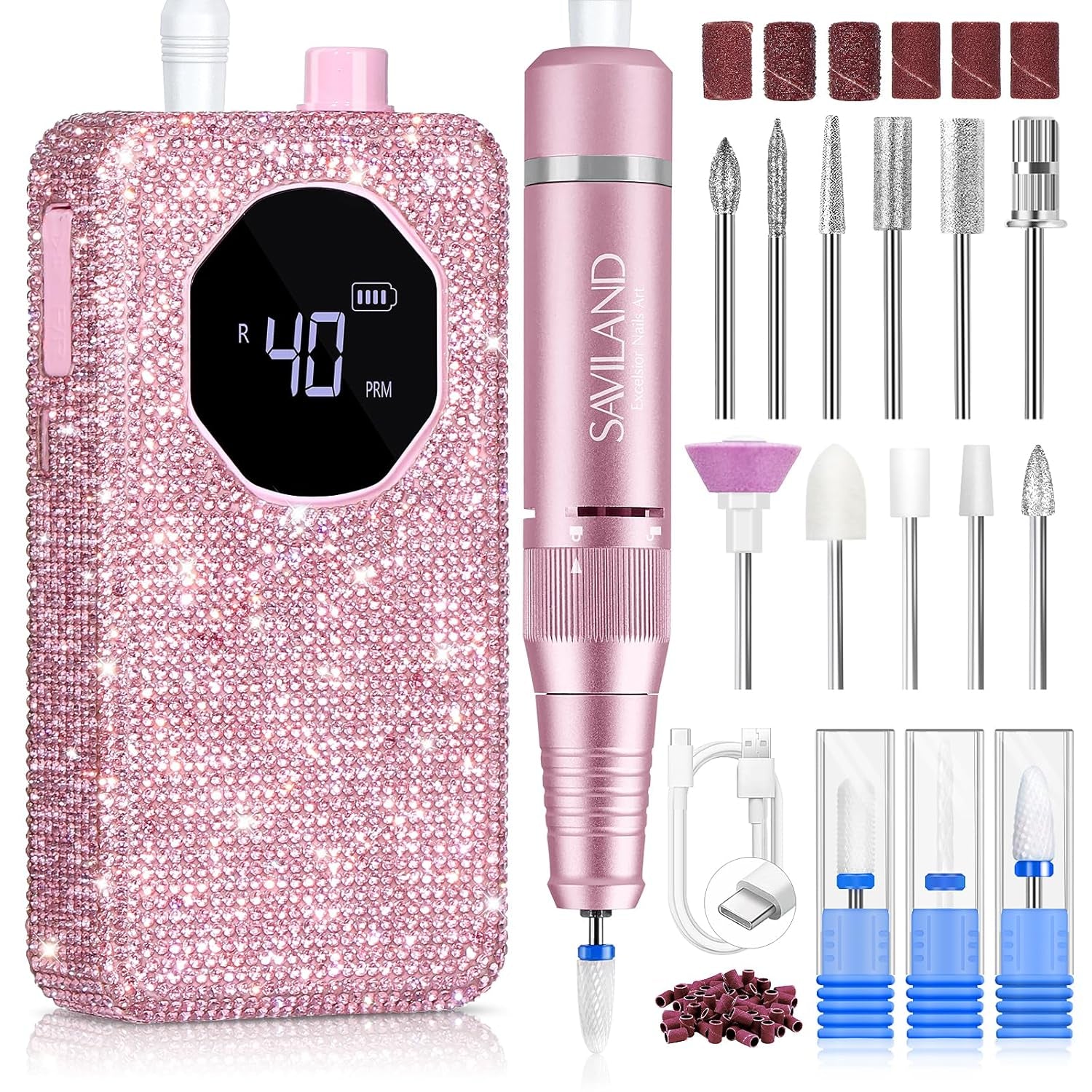 Electric Nail Drill Professional - 35000 RPM Rechargeable Acrylic Nail Drill with Drill Bits Sanding Bands for Nail Art Removal Nail Care for Nails Manicure and Pedicure Kit Salon Use