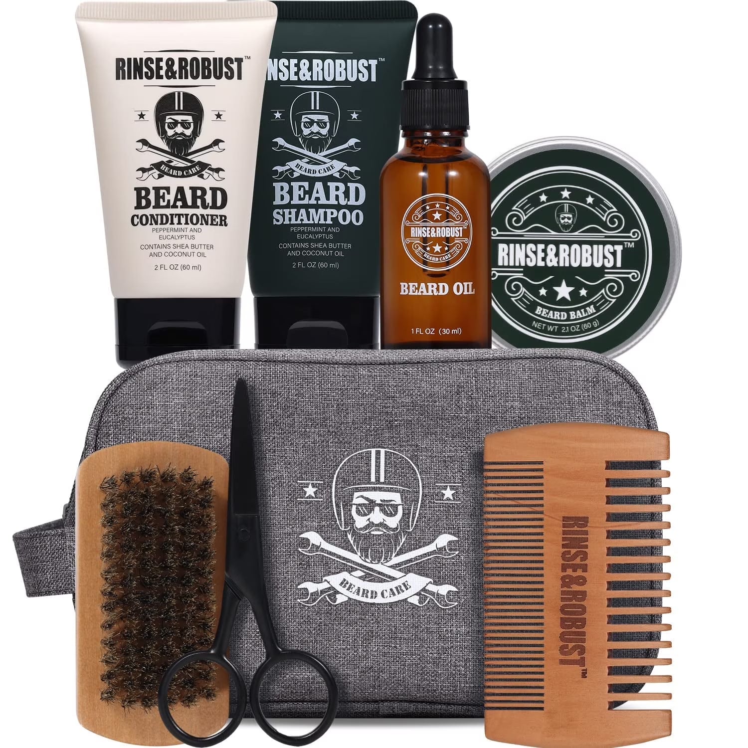Beard Grooming Kit for Men - 8Pcs Beard Care Kit with Wash & Conditioner & Traveling Bag, Gift Sets for Men