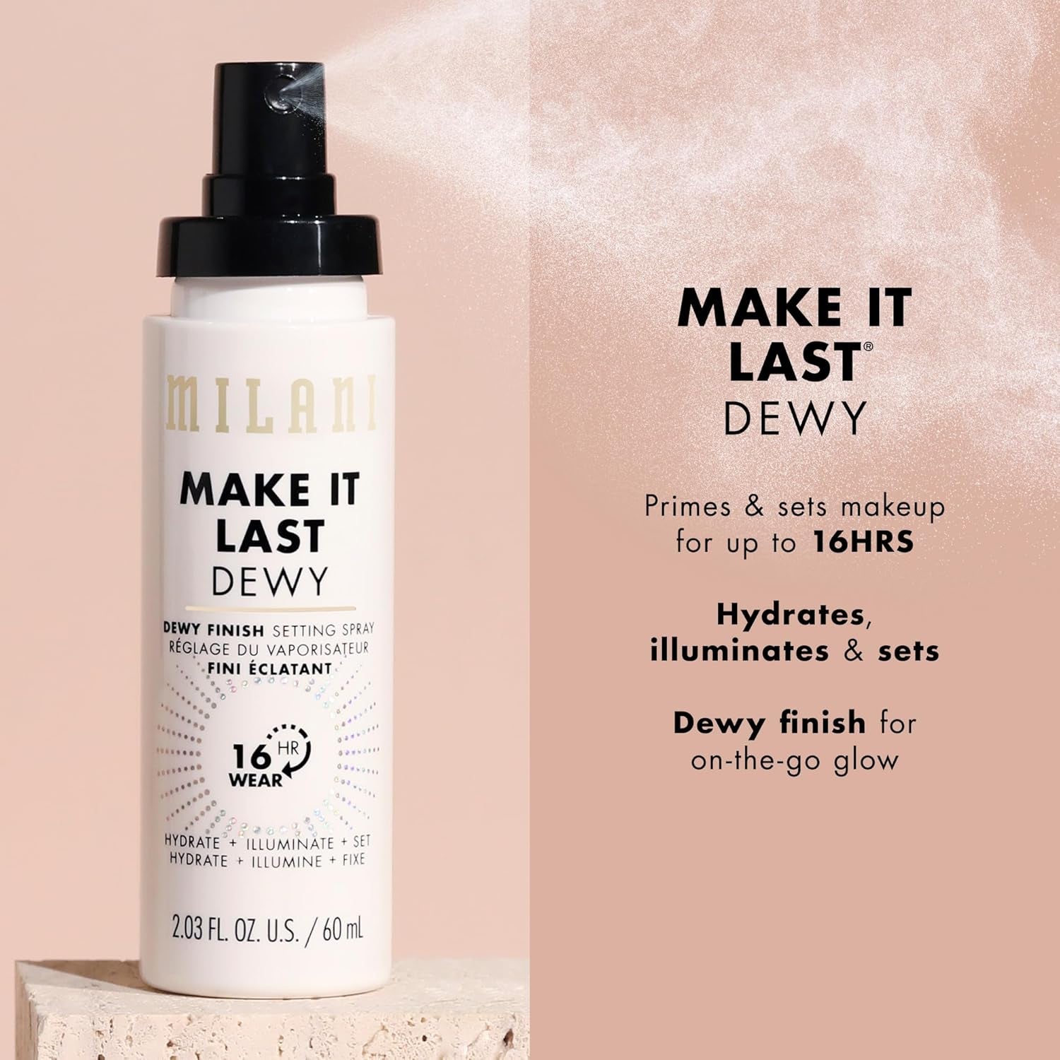 Make It Dewy Setting Spray 3 in 1- Hydrate + Illuminate + Set (2.03 Fl. Oz.) Makeup Finishing Spray - Makeup Primer & Hydrating Setting Spray