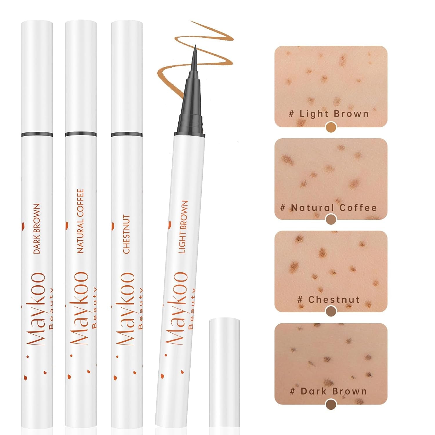 4 Colors Freckle Pen, Natural Lifelike Face Fake Freckle Makeup Pen Waterproof Long Lasting Quick Dry 0.1 Mm Ultra-Fine Faux Freckles 4 Pack - Light Brown, Natural Coffee, Chestnut, Dark Brown