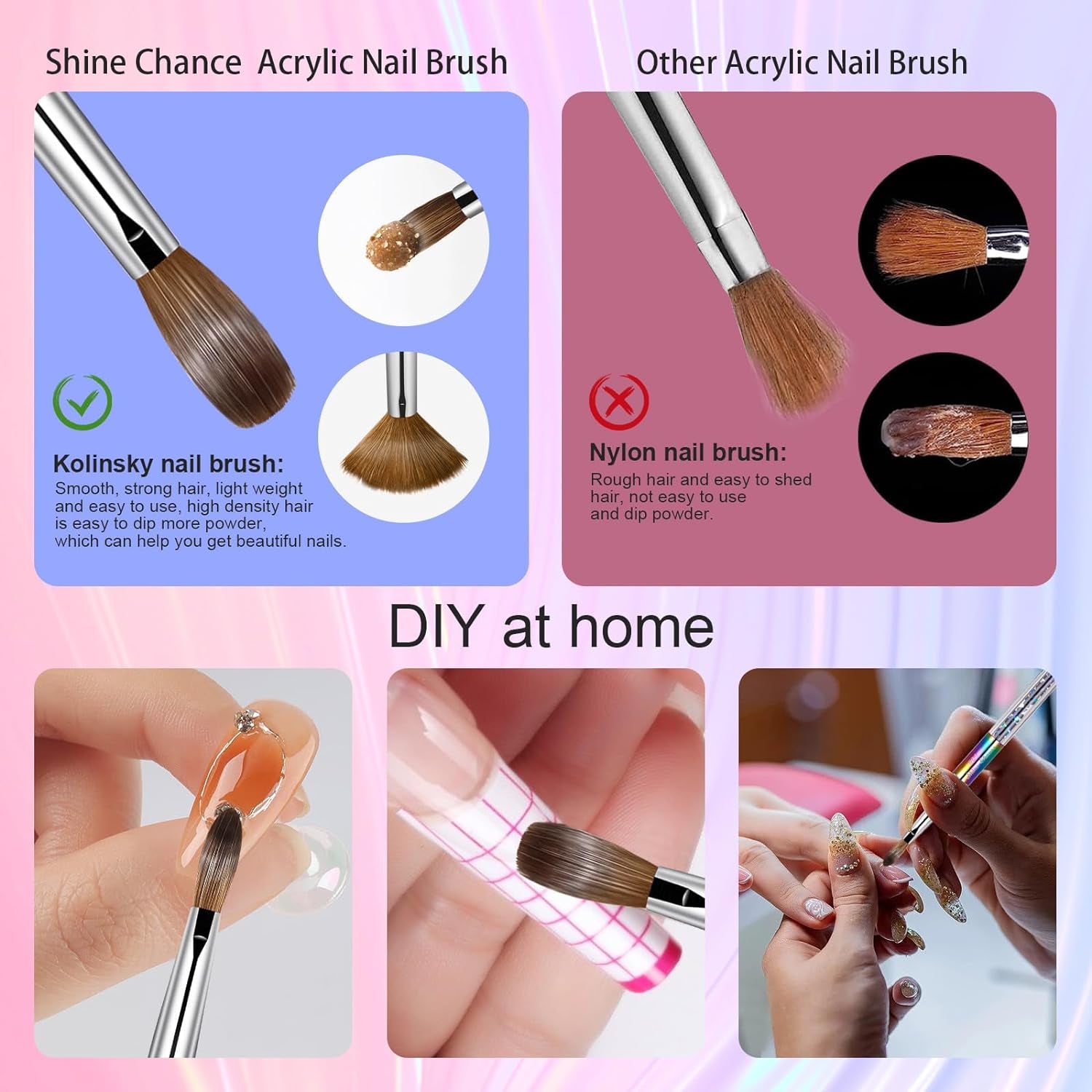 Acrylic Nail Brush Size 8, 100% Real Kolinsky Art Nail Brush for Acrylic Powder Application, Handmade Women Manicure Nail Extension Tool for Professional DIY Home Salon and Beginners