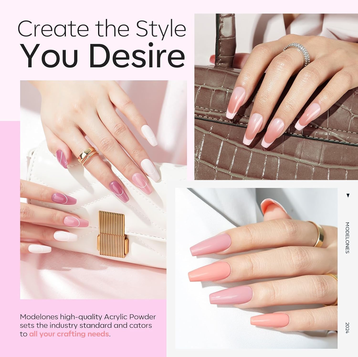 Nail Acrylic Powder Set, 3 Colors Milky White Pink Nude Acrylic Powder for All Seasons Skin Tones Acrylic Nail Art 3D Nail Carving French Nail Extension 30G*3