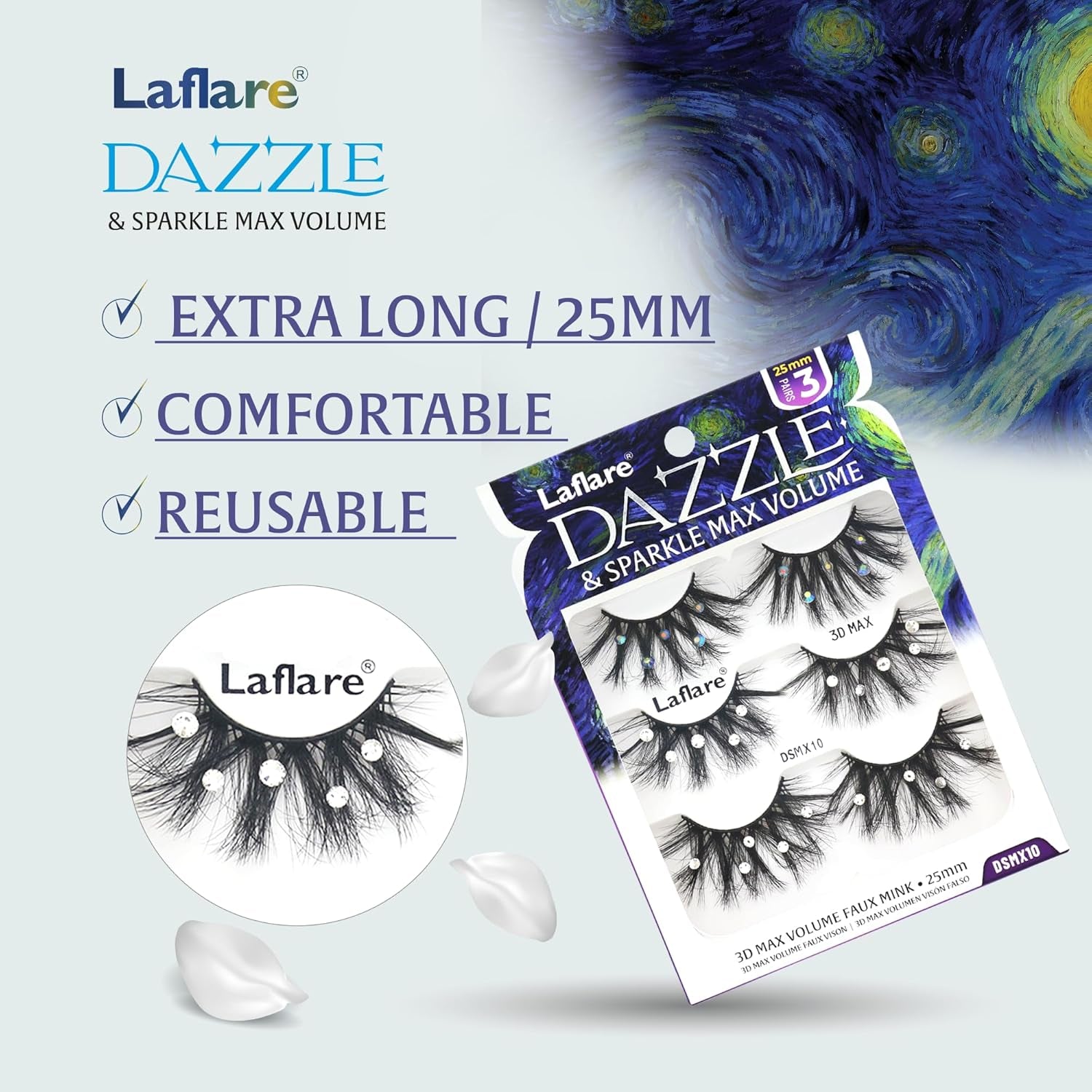 'S Dazzle & Sparkle - Color Lash,Dramatic Lashes. Glitter Lashes.. Eyelashes for All Partys, Halloween and Xmas, New Year (DSMX09)