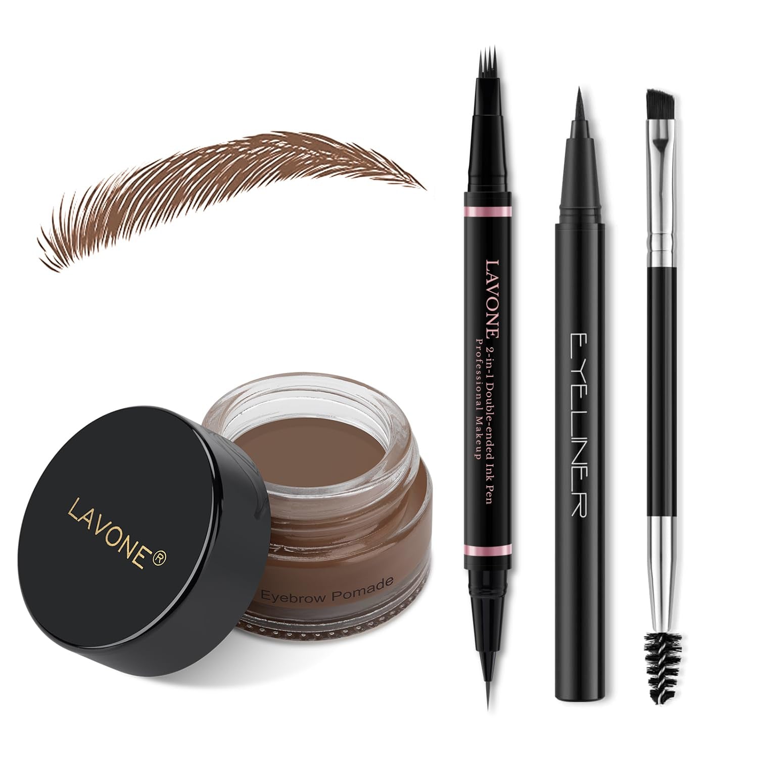 Eyebrow Pencil Makeup Kit, with Waterproof 2-IN-1 Microblading Eyebrow Pen, Eyebrow Pomade, Eyeliner and Dual-Ended Eyebrow Brush, Brow Pencil Kit for Natural Eyebrows - Dark Brown