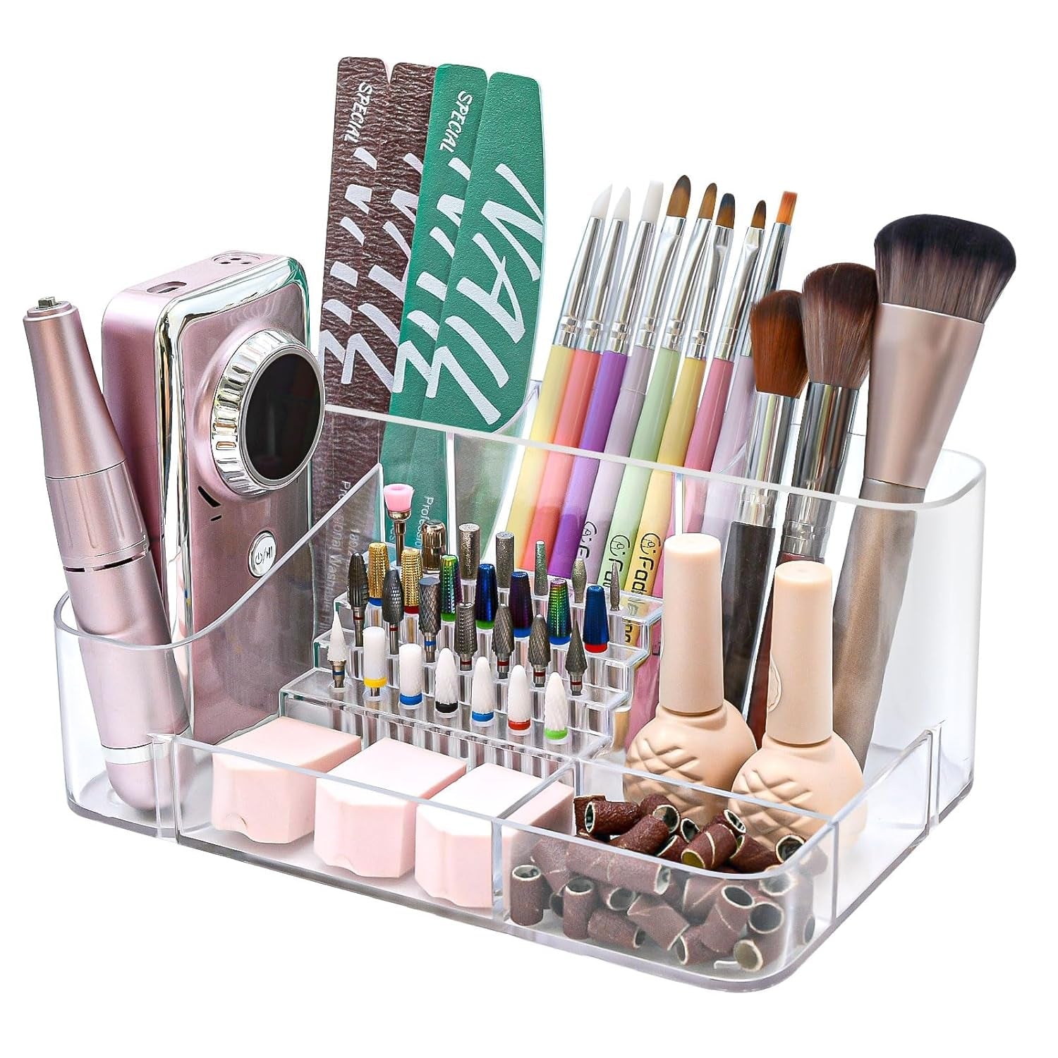 Nail Drill Holder, 28 Holes Acrylic Nail Drill Bit Holder, Professional Nail Drill Organizer Case and Storage Box for Manicure Tools - Transparent (Not Included Tools)