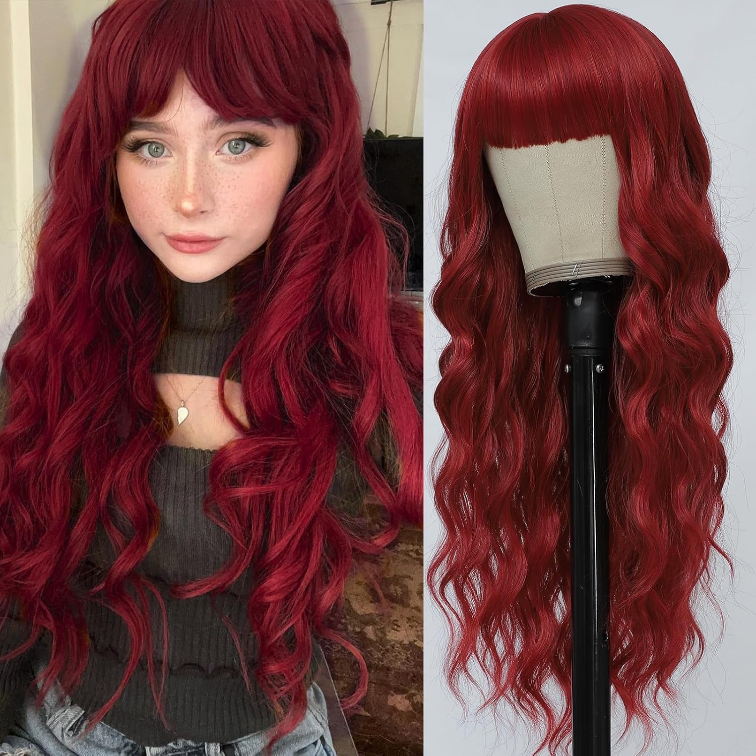 Ombre Blonde Wig with Bangs for Women 613 Synthetic Curly Wigs Long Blonde Wavy Wigs for Cosplay 26 Inch