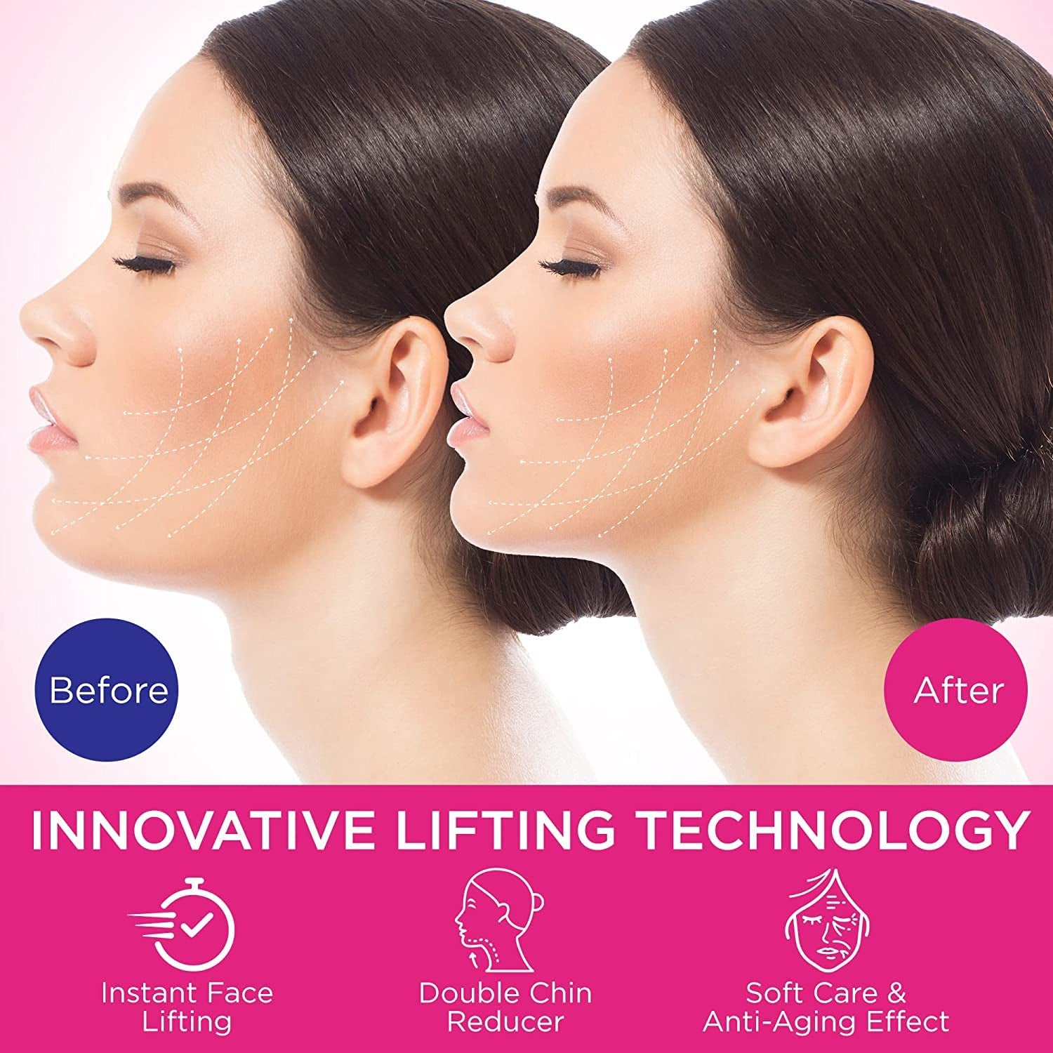 Reusable Double Chin Reducer- V Line Mask -Double Chin Remover-Facial Slimming Chin Strap-Chin up Mask Face Lifting Belt V Shaped Slimming Face Mask, Pink