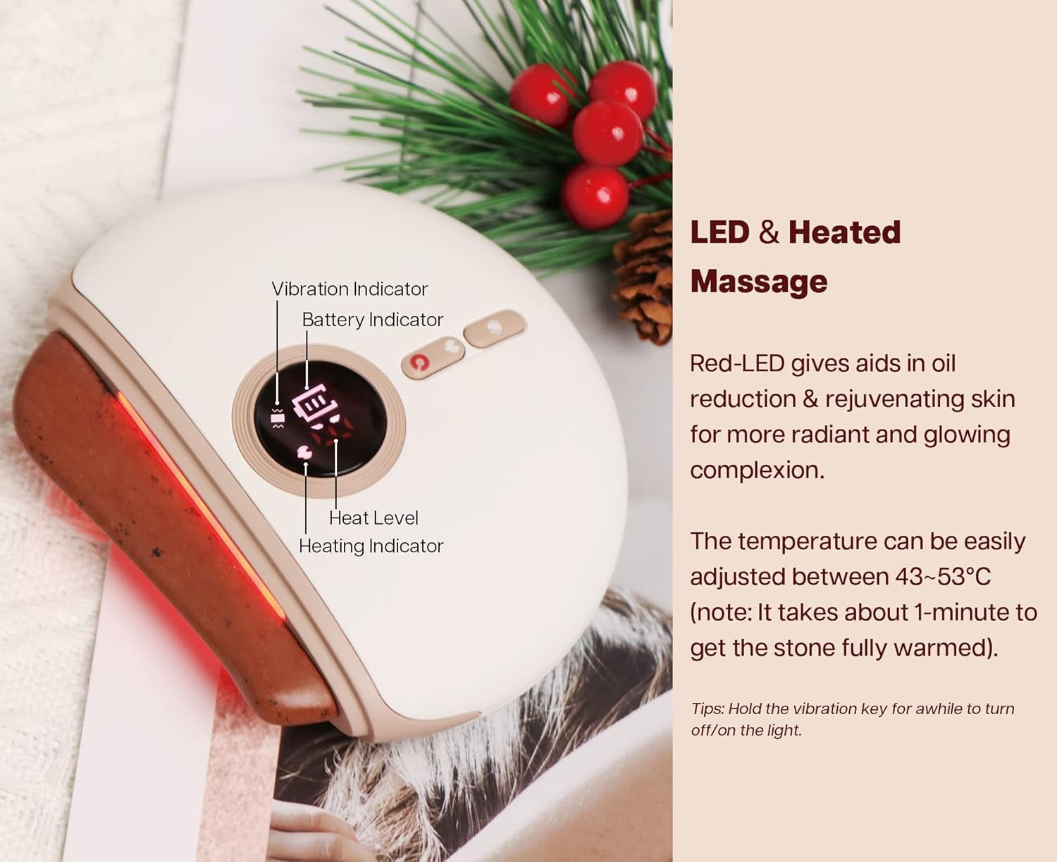 LUX1 Gua Sha Facial Tools, Face Sculpting Tool, Electric Face Massager with 3-Level Heat & Vibration & 1000Mah Battery, Anti-Aging, Neck & Face Lift, Wrinkle and Puffiness Reduction