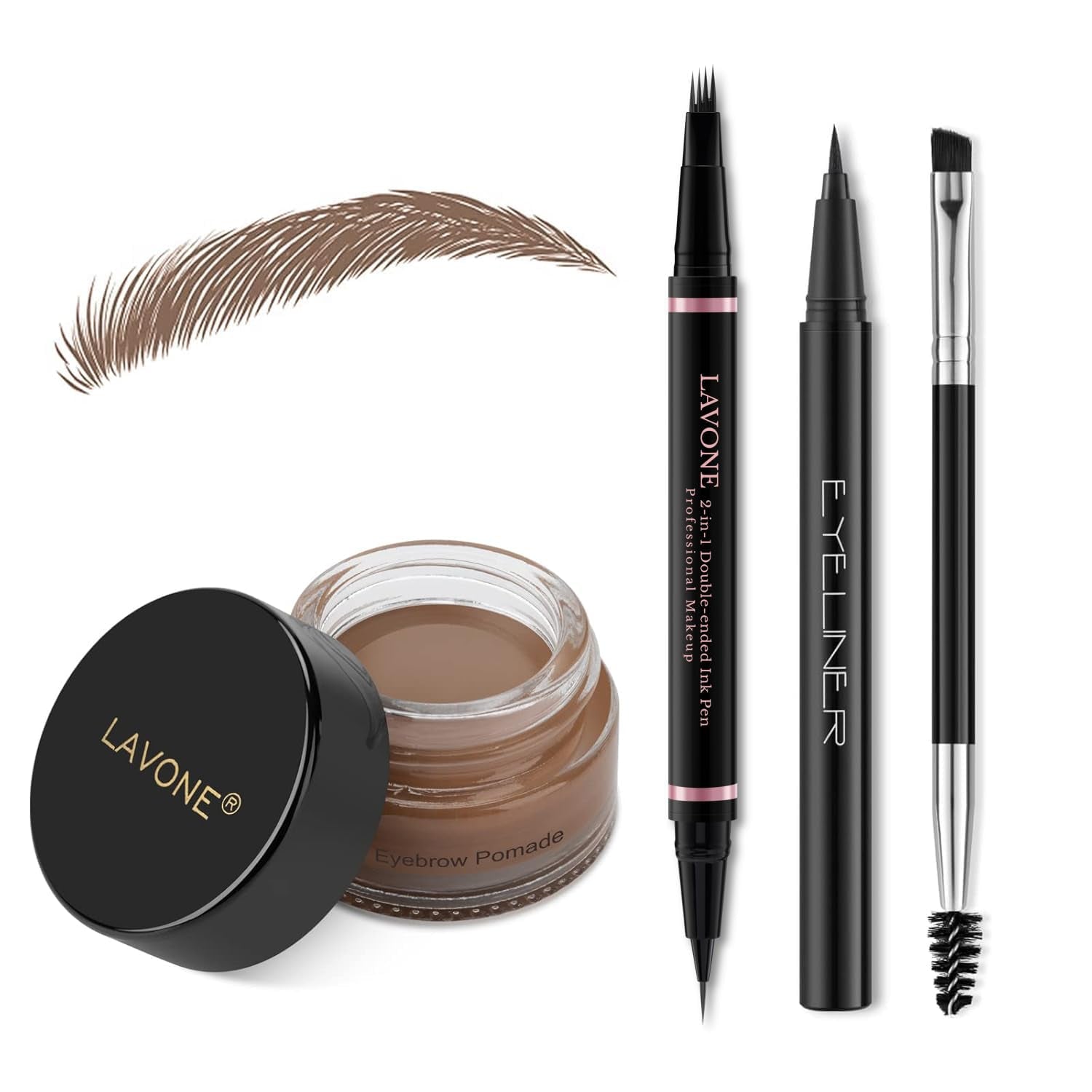 Eyebrow Pencil Makeup Kit, with Waterproof 2-IN-1 Microblading Eyebrow Pen, Eyebrow Pomade, Eyeliner and Dual-Ended Eyebrow Brush, Brow Pencil Kit for Natural Eyebrows - Dark Brown