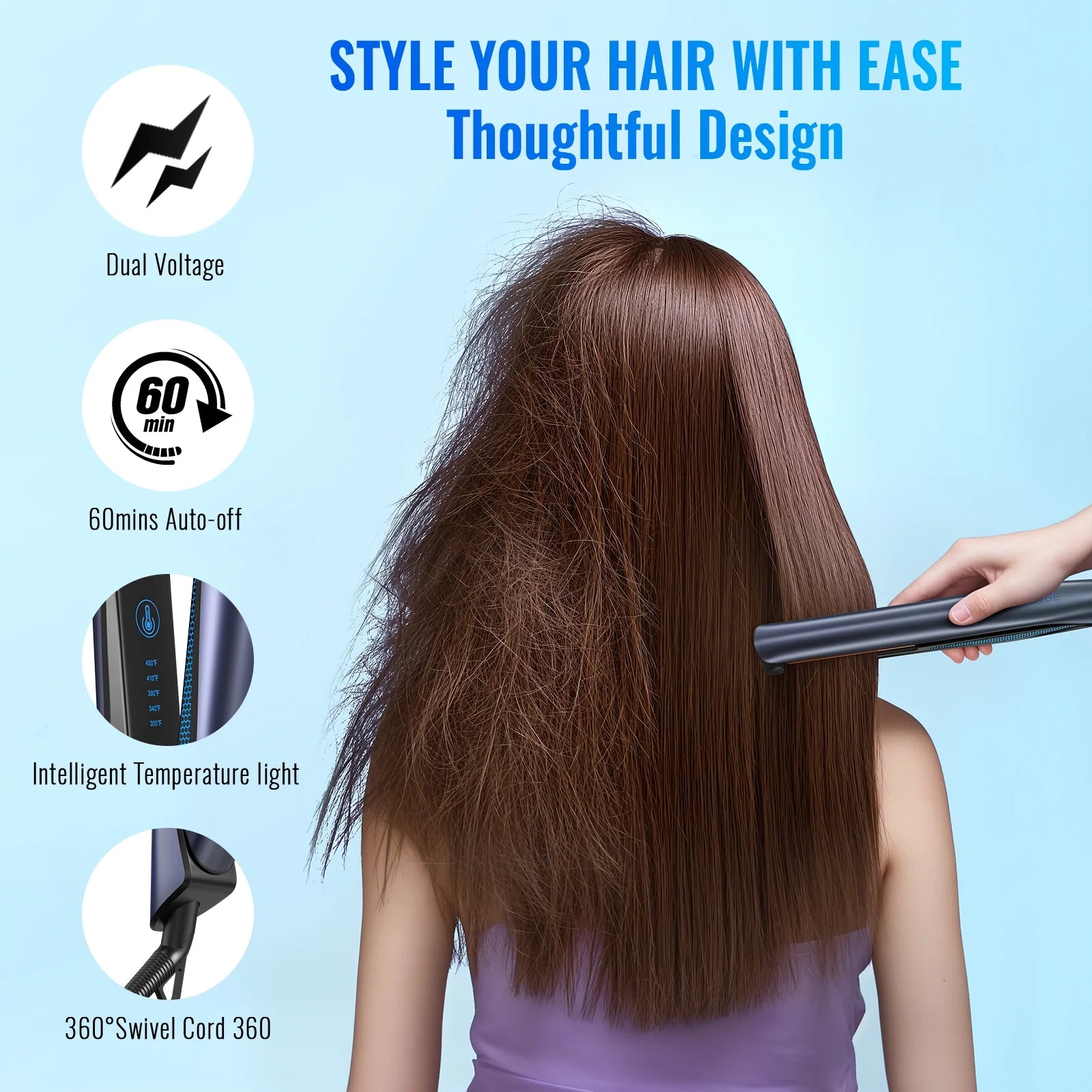 1 Inch Hair Straightener Flat Iron, Ionic Dual Voltage Straightener, Pro Salon Styling Tool