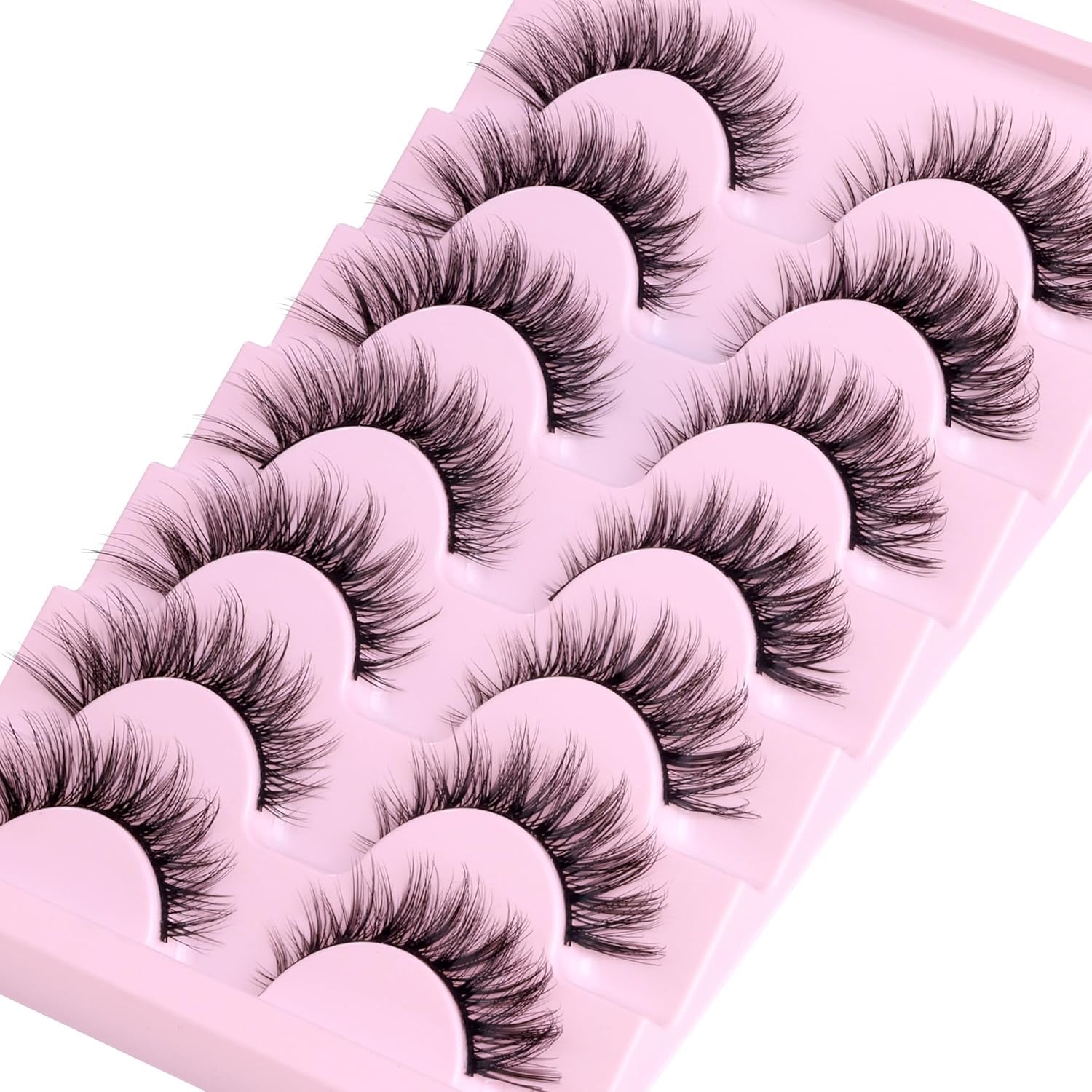 Wispy Lashes Natural Look False Eyelashes with Lash Glue Cat Eye Lashes Kit Lashes Extension with Eyelash Glue Short Mink Lashes Pack, 7 Pairs with Clear Lash Glue by