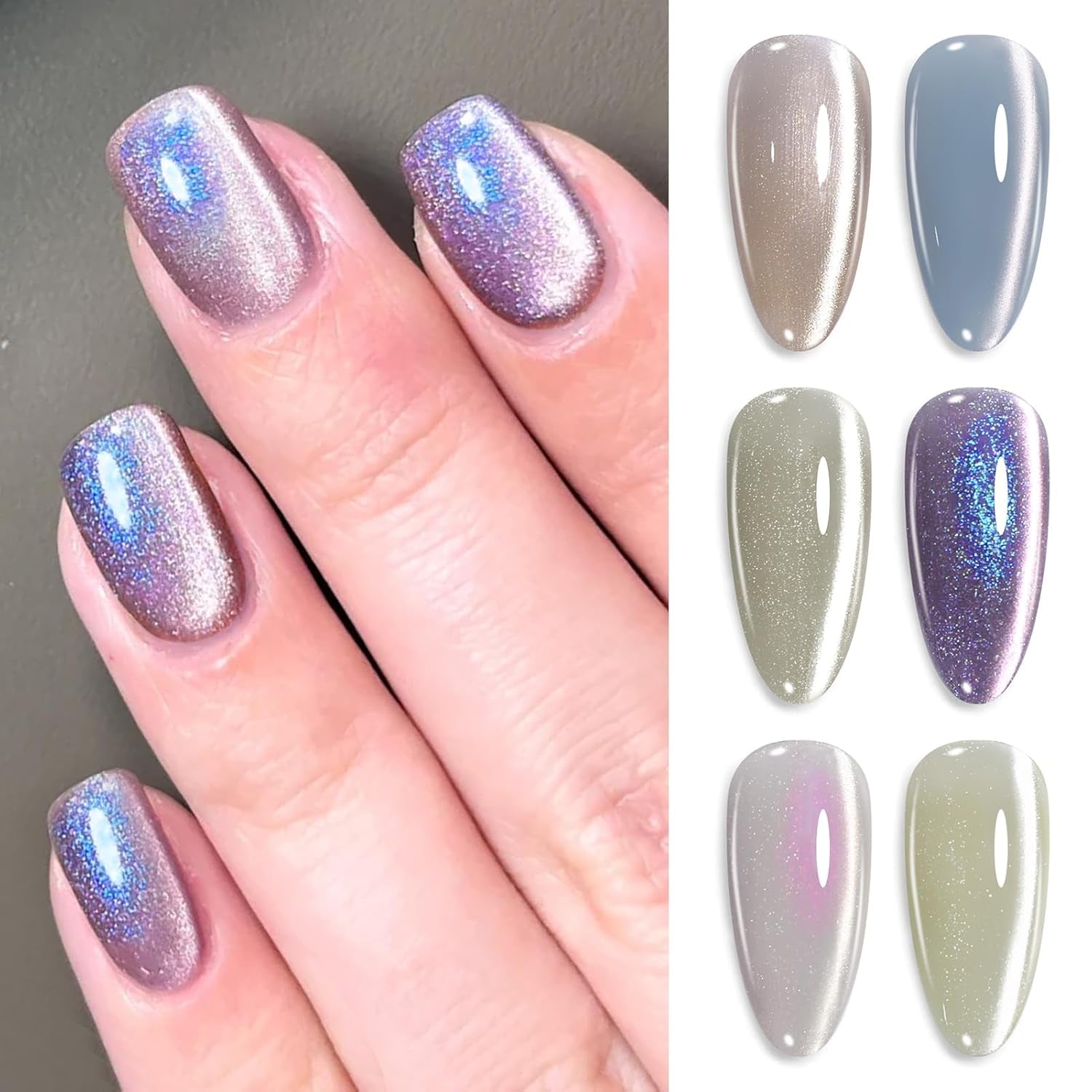 Cat Magnetic Gel Nail Polish 9D Chameleon Holorgraphic Cat Magnetic Eye Gel Polish Glitter Gel Polish Set 6PCS