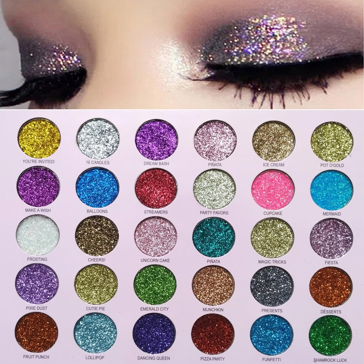 30 Colors Glitter Eyeshadow Makeup Palette Colorful Sparkly Eye Shadow Pallet + 1Pc Eyeshadow Brush Long Lasting Glitter Pressed Powder Palette