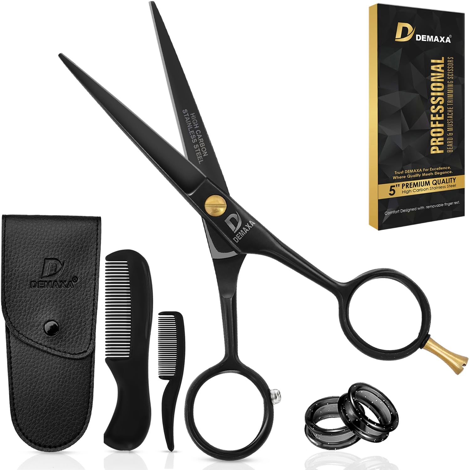 5" Professional Beard Scissor for Men Mustache Scissors with 1 Mustache Comb, 1 Beard Comb & Pouch – Prefect Beard Trimming Scissors for All Facial Hair – Grooming Scissors Men Mustache Kit