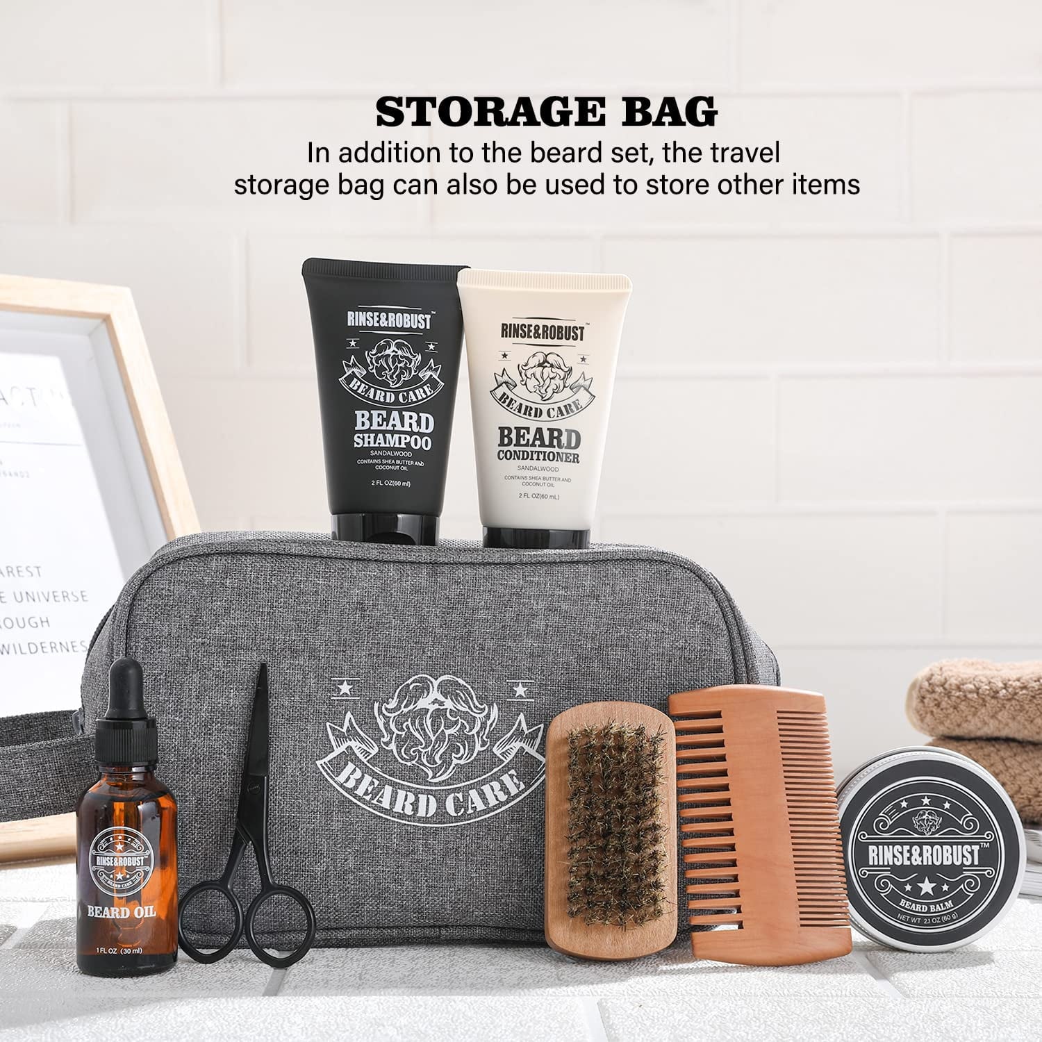 Beard Grooming Kit for Men - 8Pcs Beard Care Kit with Wash & Conditioner & Traveling Bag, Gift Sets for Men