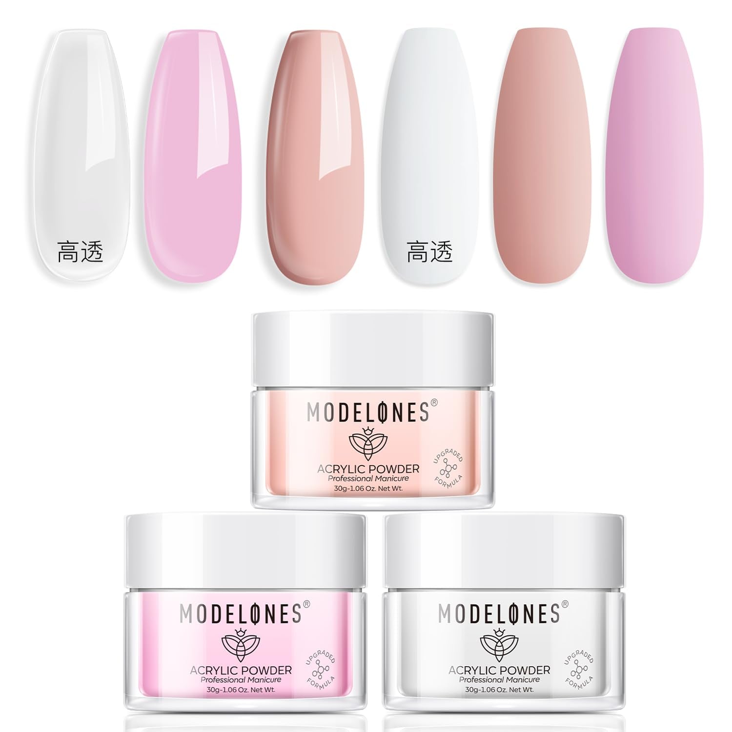 Nail Acrylic Powder Set, 3 Colors Milky White Pink Nude Acrylic Powder for All Seasons Skin Tones Acrylic Nail Art 3D Nail Carving French Nail Extension 30G*3