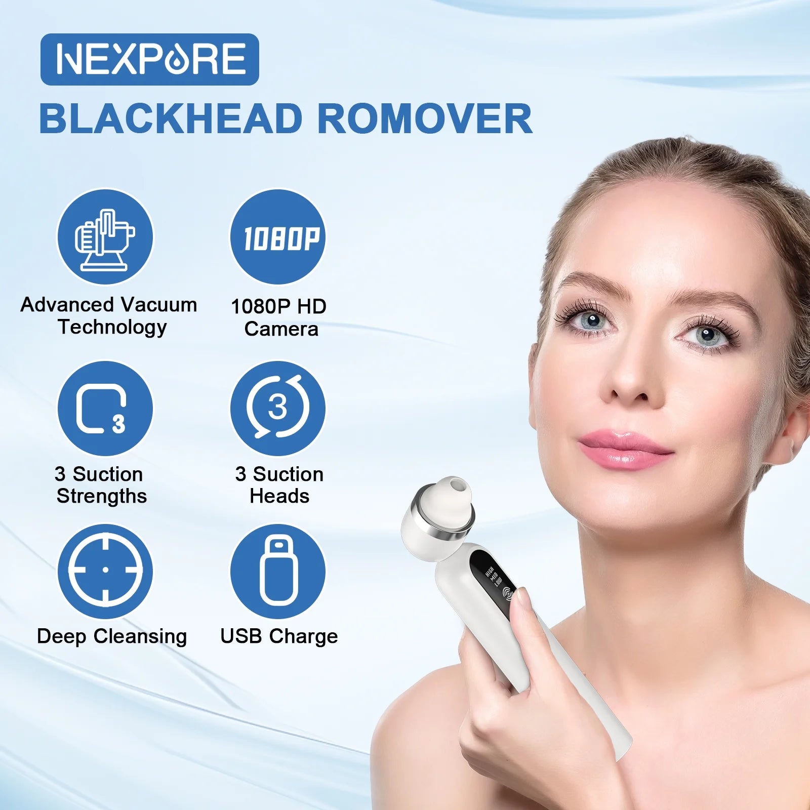 Blackhead Remover Vacuum, Blackhead Extractor with Camera, Pore Cleanser for Men and Women, Skin Care Tool with 5 Probes