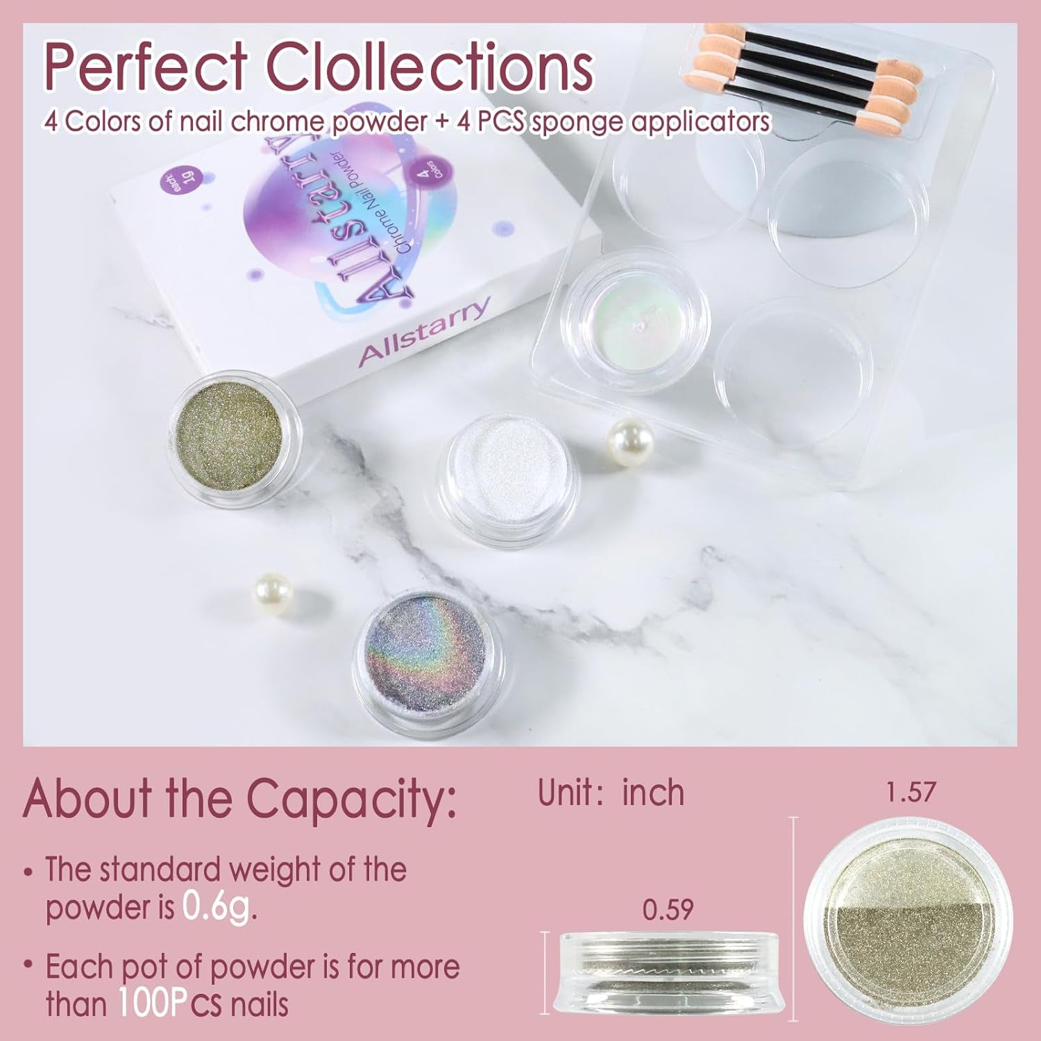 Chrome Nail Powder 4Pcs White Pearl Chrome Pigment Powder Iridescent Holographic Nail Glitter Dust Metallic Mirror Effect Pigment for Nail Gel Manicure DIY at Home Salon Women Gifts