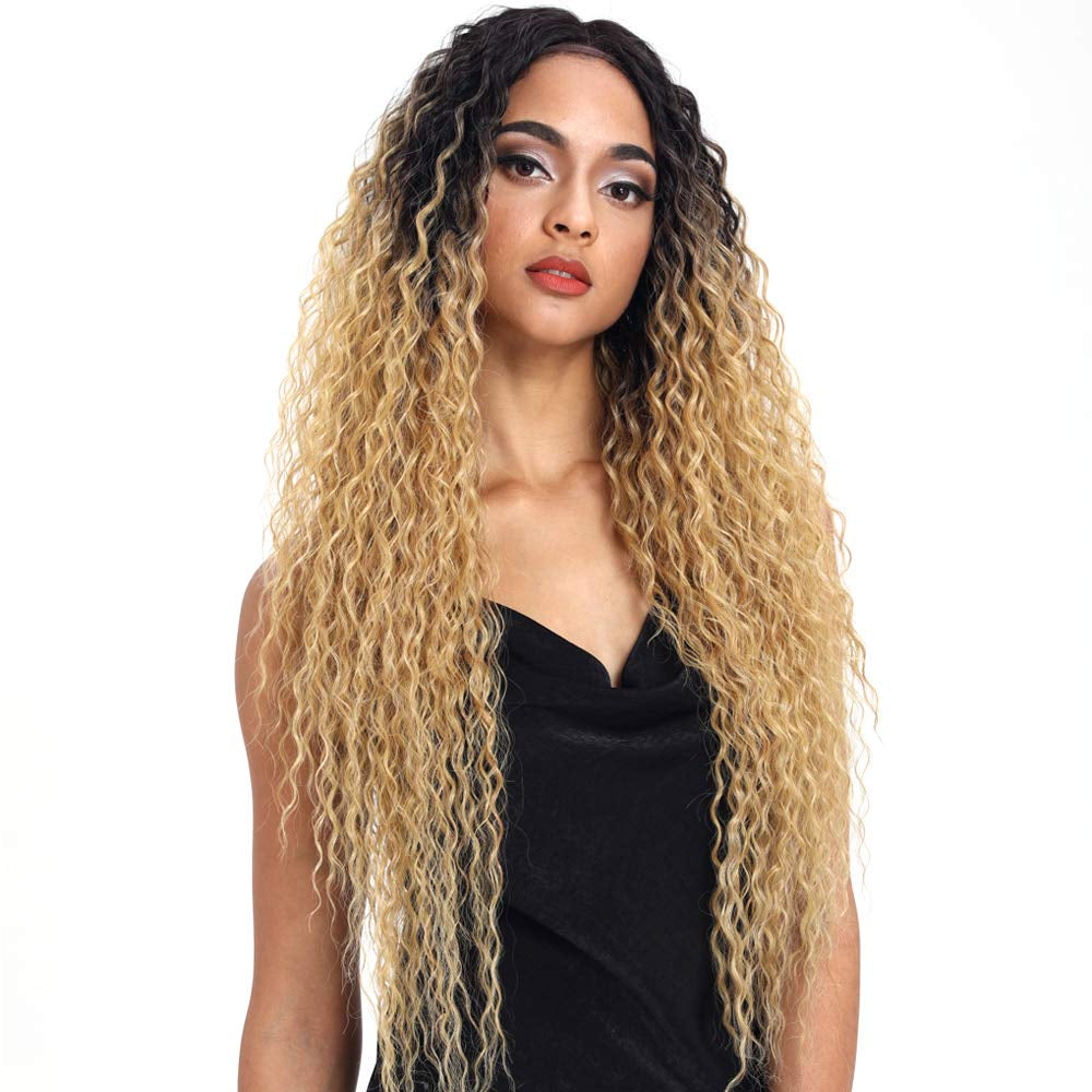 Lace Front Wigs Ombre Blonde 28'' Long Small Curly Wavy Synthetic Wigs for Black Women 130% Density Wigs(Ttpn4/270A/24F)