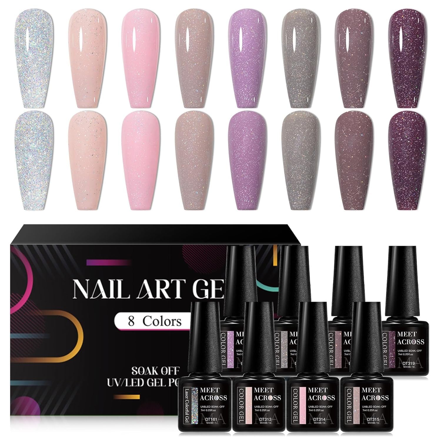White Red Gel Nail Polish Set, 8 Colors Black Bloody Red Shimmer Red Silver Gel Polish Kit for All Seasons Soak off Gel Nail Manicure Gifts for Women