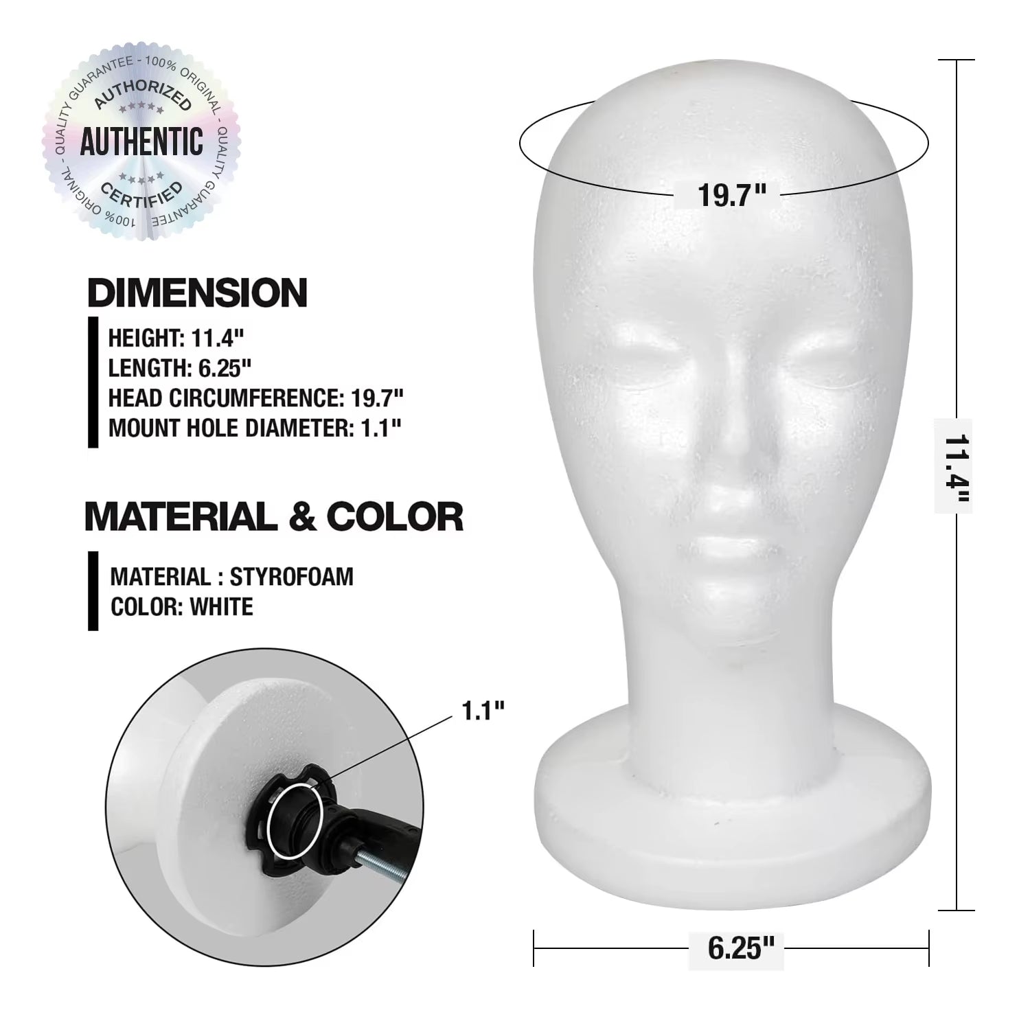 White Styrofoam Mannequin Head - Lightweight, Ideal for Styling, Displaying Wigs
