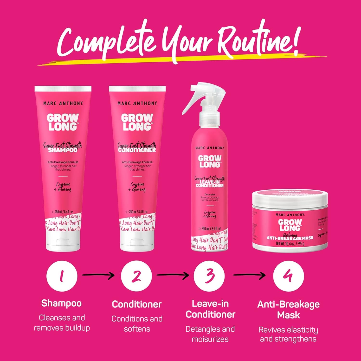 Grow Long Hair Treatment Bundle - 2 Leave in Conditioner Sprays & 2 Travel Hair Mask - Anti-Frizz, Anti-Breakage & Nourishing Formula for Split Ends, & Hair Growth for Dry & Damaged Hair