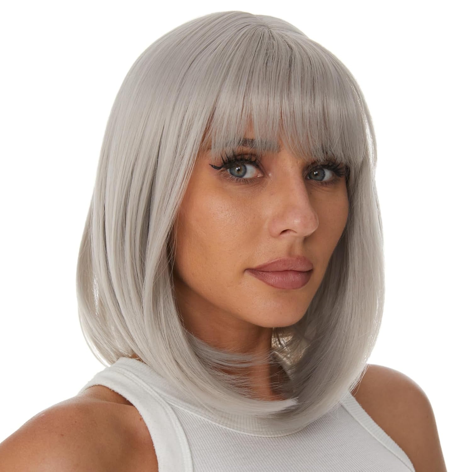 Auburn Bob Wigs with Bangs for Women Short Straight Shoulder Length Heat Resistant Synthetic Wig Light Golden Brown Natural Looking for Daily Cosplay Party