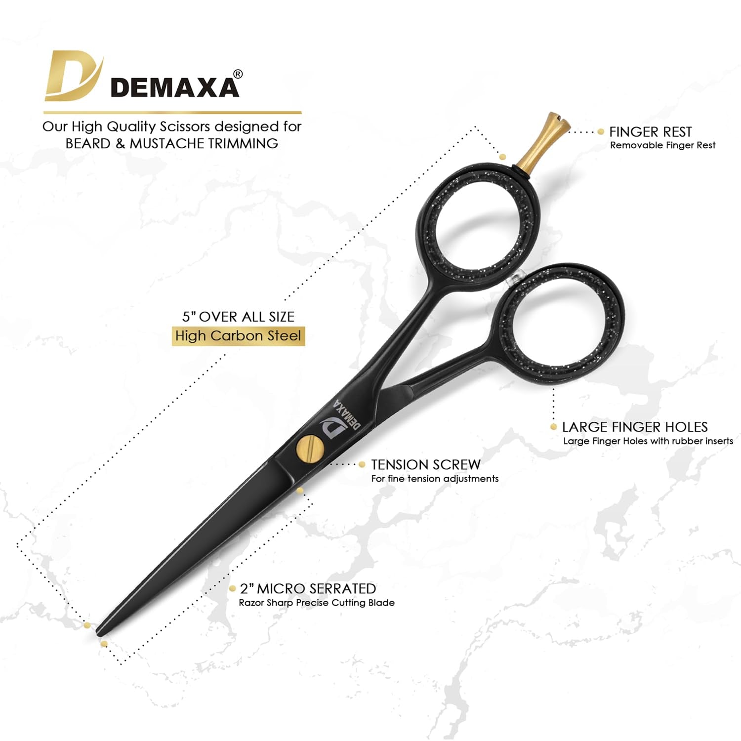 5" Professional Beard Scissor for Men Mustache Scissors with 1 Mustache Comb, 1 Beard Comb & Pouch – Prefect Beard Trimming Scissors for All Facial Hair – Grooming Scissors Men Mustache Kit
