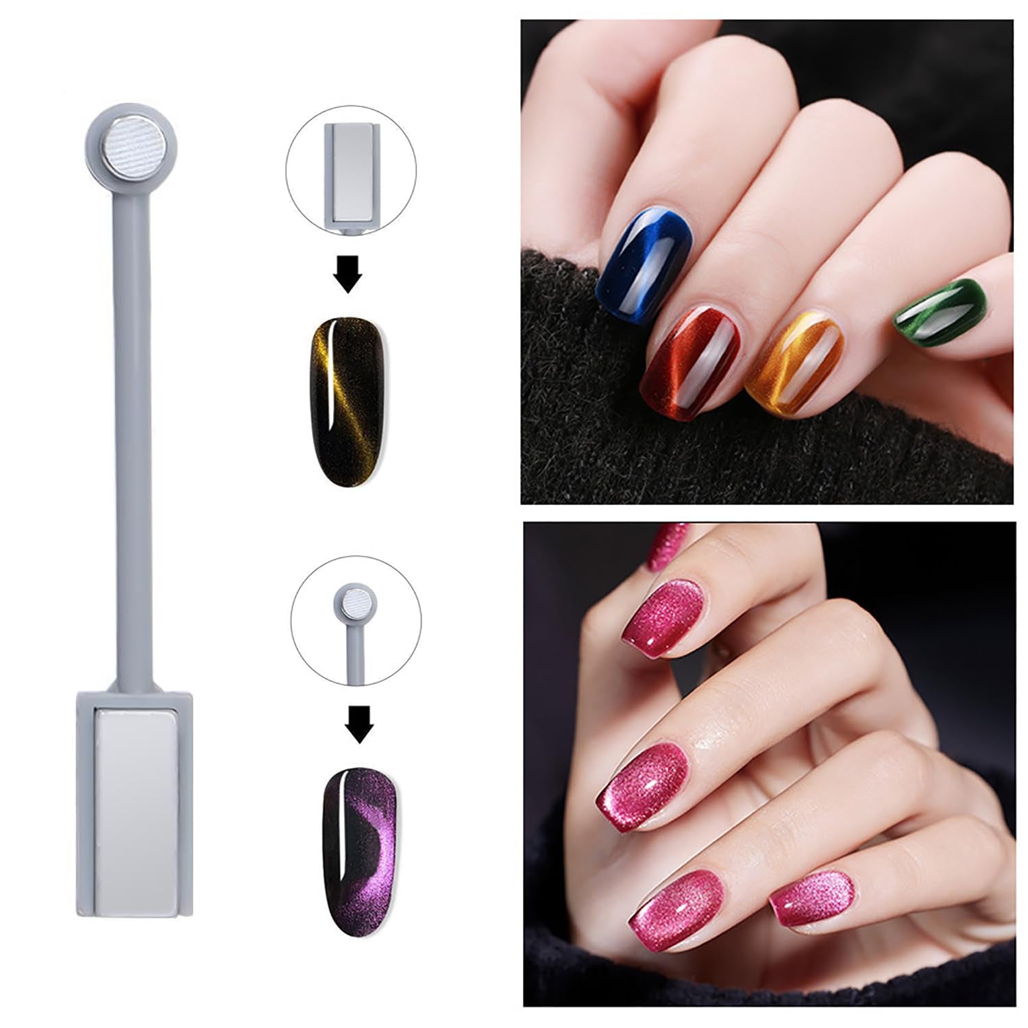 16Pcs Cat Eye Nail Magnets Pens for Cat Eye Nail Art Tools Gradient Design Cat Eye Magnet for Nails Cat Eye Magnet Sticks Blocks for Women Nails Magnets for Magnetic Nail Polish Magnets Tools