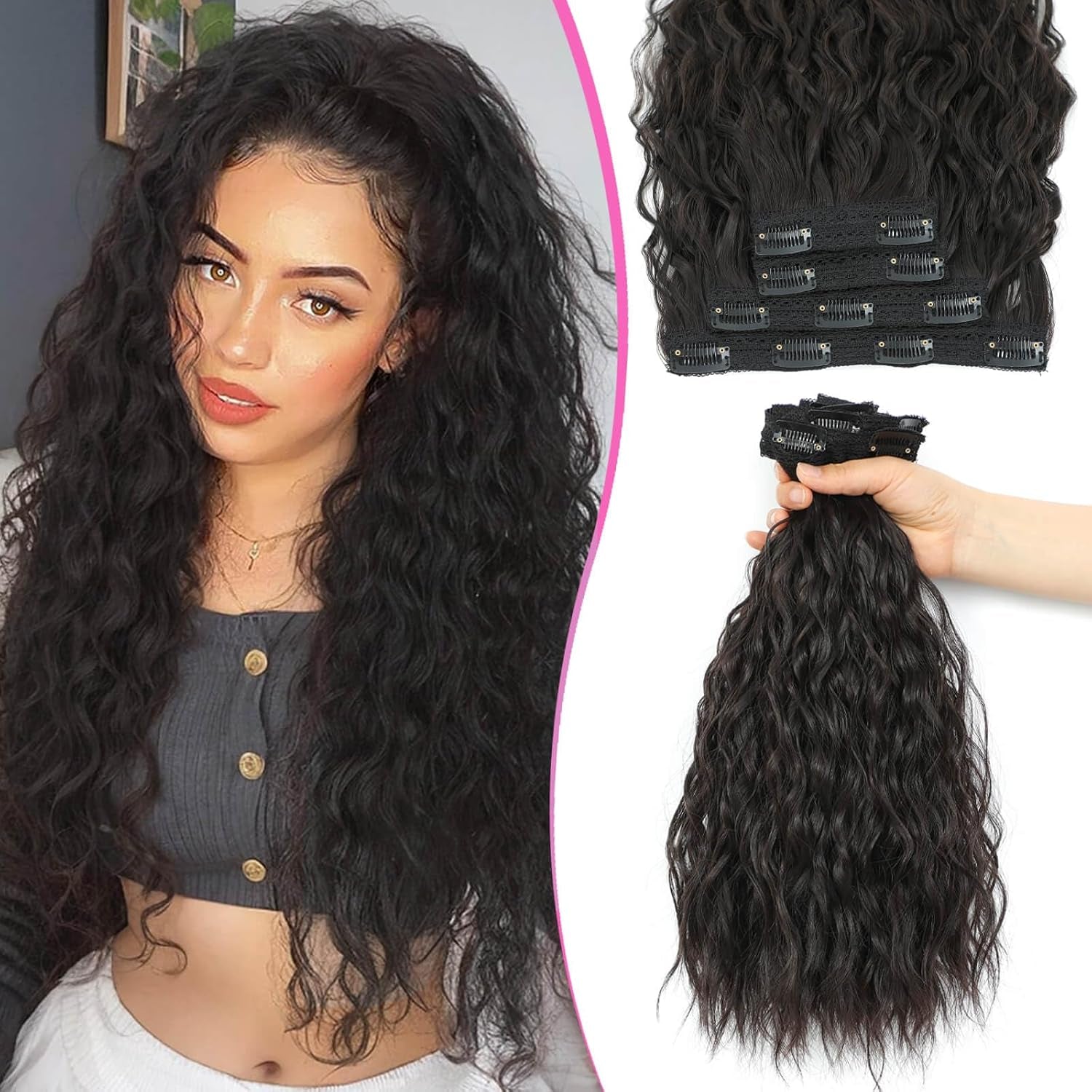 4Pcs Clip in Hair Extensions 20Inch Blonde Soft Invisible Hair Extensions Clip Ins Thick Mermaid Curly Hair Clip Ins Seamless Lace Weft for Women(Ivory Blonde)