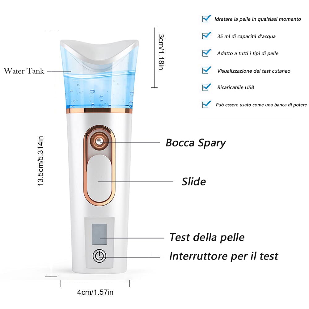 Handy Nano Mist Sprayer with Skin Analyzer Moisture Tester, Portable Facial Atomization Eyelash Extensions Steamer Mister,Mini Cool with Large Capacity,Face Moisturizing,Hydration Refreshing