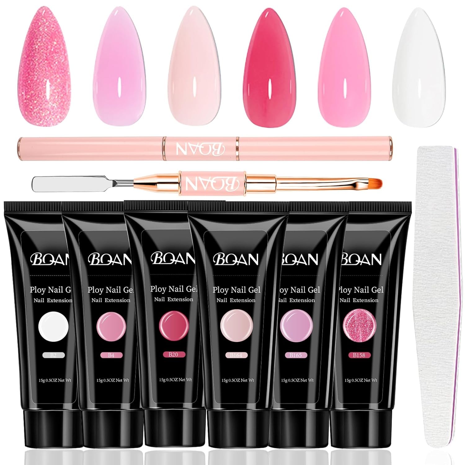 Poly Nail Gel Kit - 6 Shades Builder Gel for Long-Lasting Nail Extensions | 15Ml Each | Salon-Quality DIY & Home Use | Low Odor