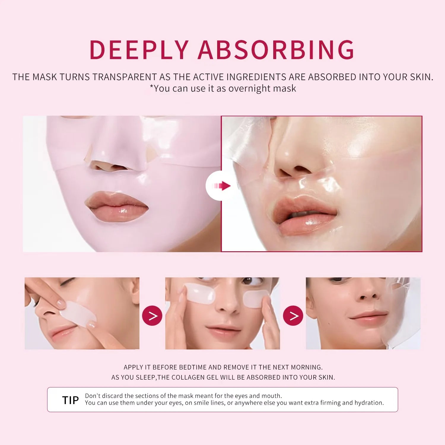 Pink Collagen Jelly Gel Mask , Overnight Face Mask for Glass Glow Skin Care ,Moisturizing Collagen Face Mask, Korean Skincare, 4Ea