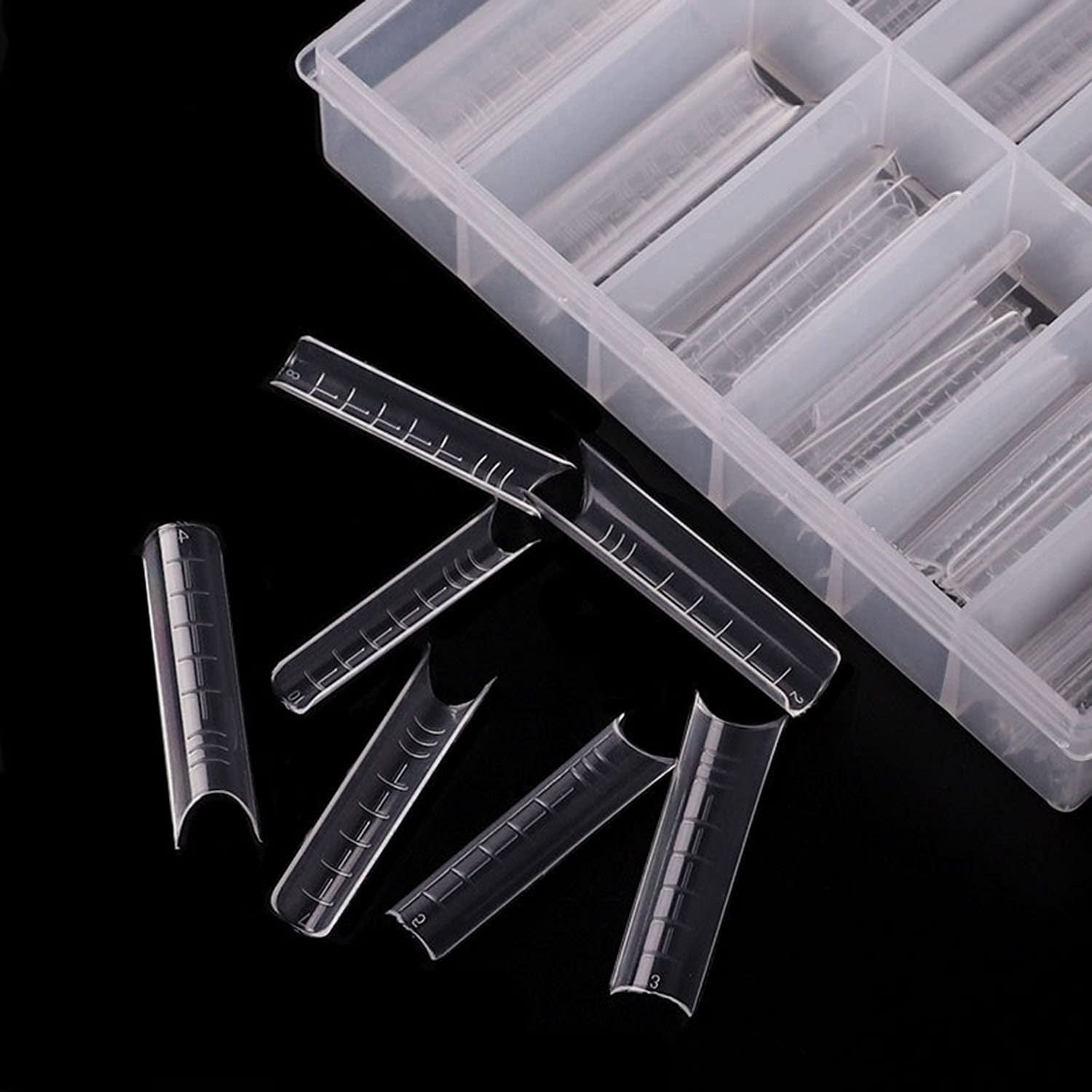 120PCS Nail Form C Curve U Shape Nail Gel Nail Tips Acrylic Nail Forms Clear Fake Nails12 Sizes with Scale