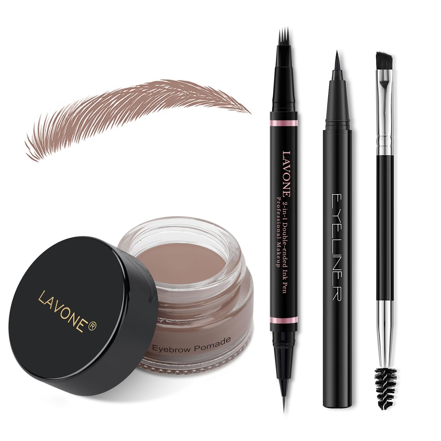 Eyebrow Pencil Makeup Kit, with Waterproof 2-IN-1 Microblading Eyebrow Pen, Eyebrow Pomade, Eyeliner and Dual-Ended Eyebrow Brush, Brow Pencil Kit for Natural Eyebrows - Dark Brown