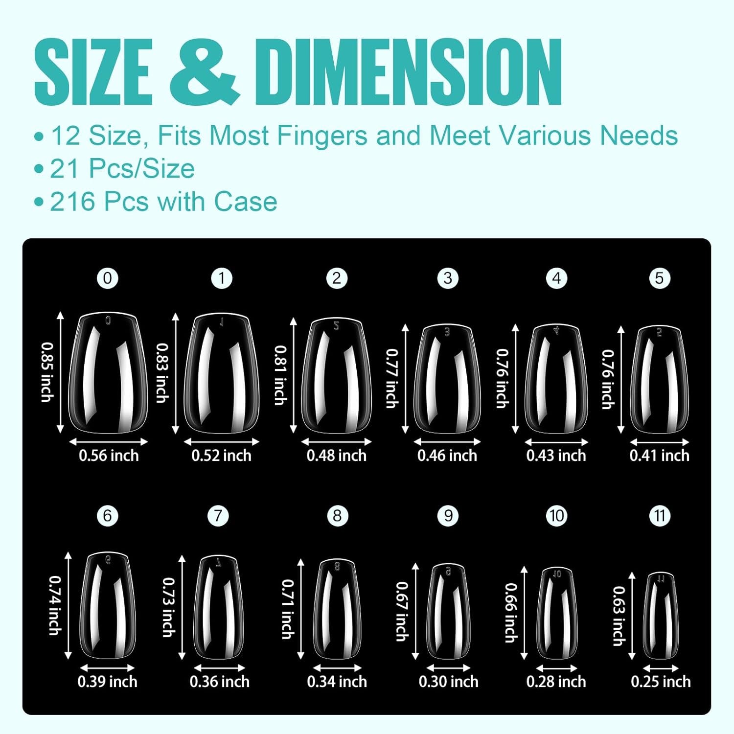 Coffin Acrylic Nails - Clear Short Coffin Nails, 216Pcs Fake False Nails for Nail Extension, Gel Press on Nails for Beginners and Professional
