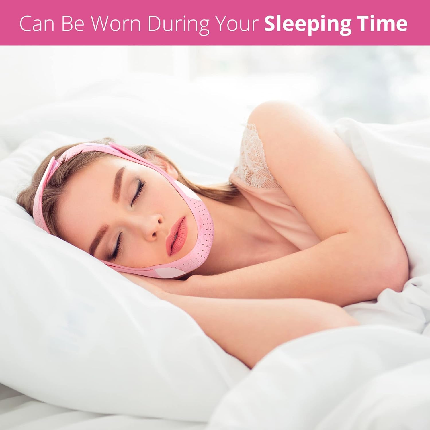 Reusable Double Chin Reducer- V Line Mask -Double Chin Remover-Facial Slimming Chin Strap-Chin up Mask Face Lifting Belt V Shaped Slimming Face Mask, Pink