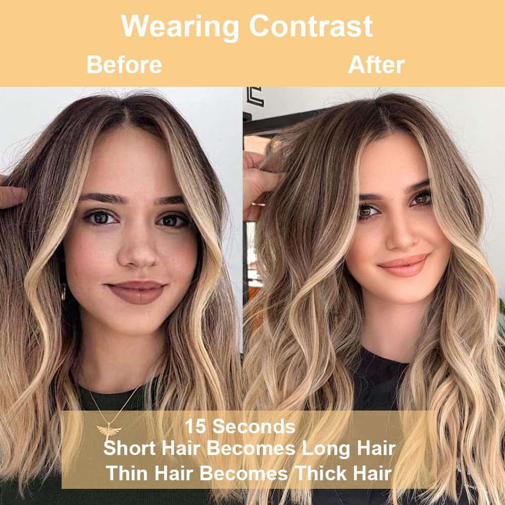 4PCS Clip in Hair Extensions 20Inch Long Wavy Hair Extensions Clip Ins Synthetic Thick Hair Piece for Women(Black)