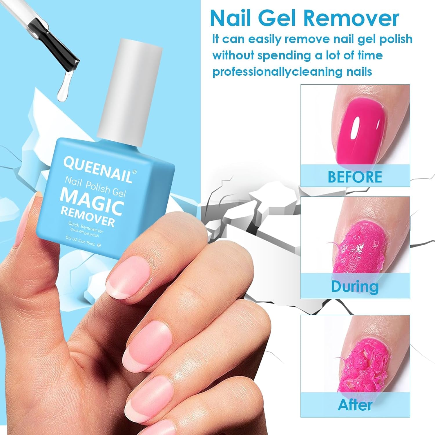 Gel Nail Polish Remover Kit - 2 Pieces with Steel Push and Nail File - Quick and Easy Removal in 3-5 Minutes - No Foil Needed