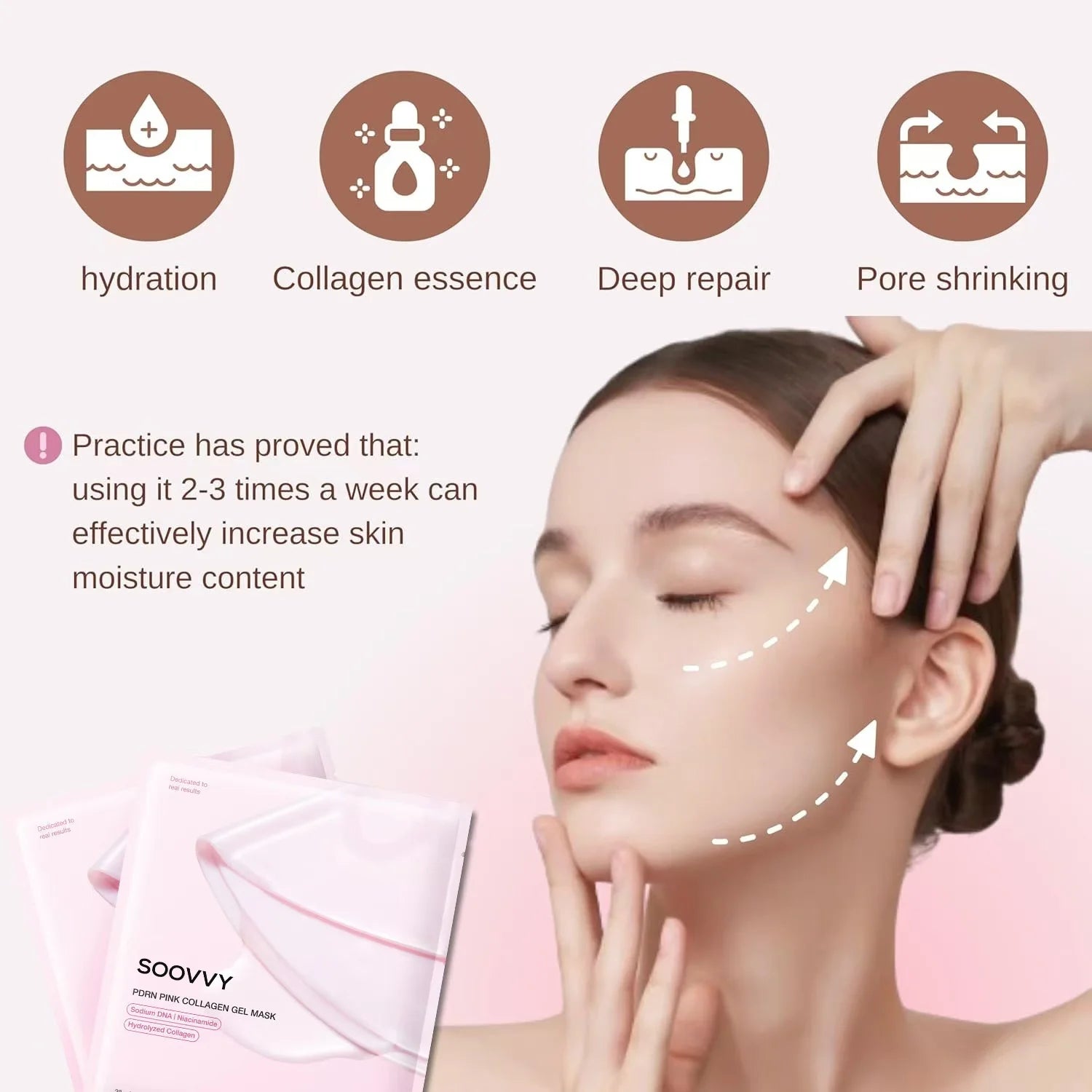 Pink Collagen Jelly Gel Mask , Overnight Face Mask for Glass Glow Skin Care ,Moisturizing Collagen Face Mask, Korean Skincare, 4Ea