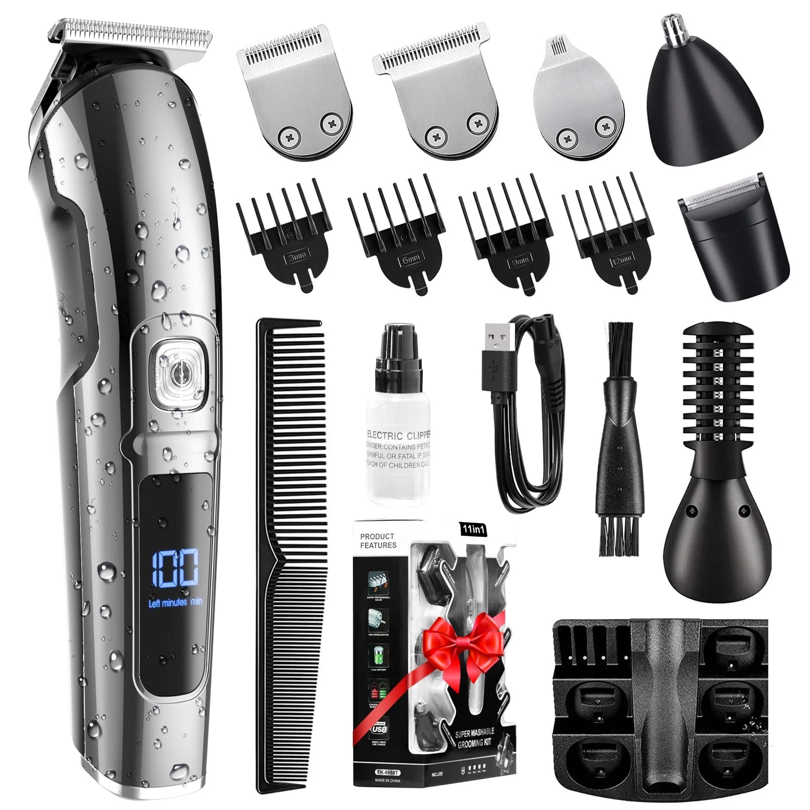 Men's Grooming Kit, Beard Trimmer, 15 in 1 Cordless Electric Hair Clipper Kit, USB Rechargeable Waterproof Hair Cutting Kit