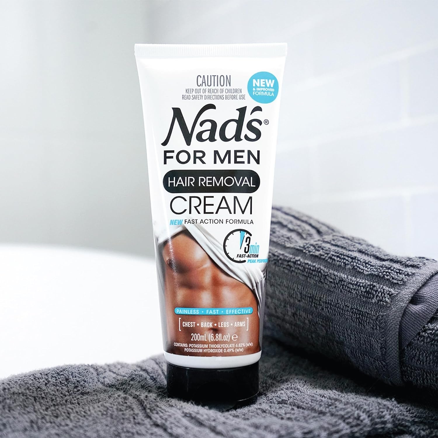 Hair Removal Cream, Painless Hair Removal for Men, Soothing Depilatory Cream for Unwanted Coarse Male Body Hair, 6.8 Fl Oz