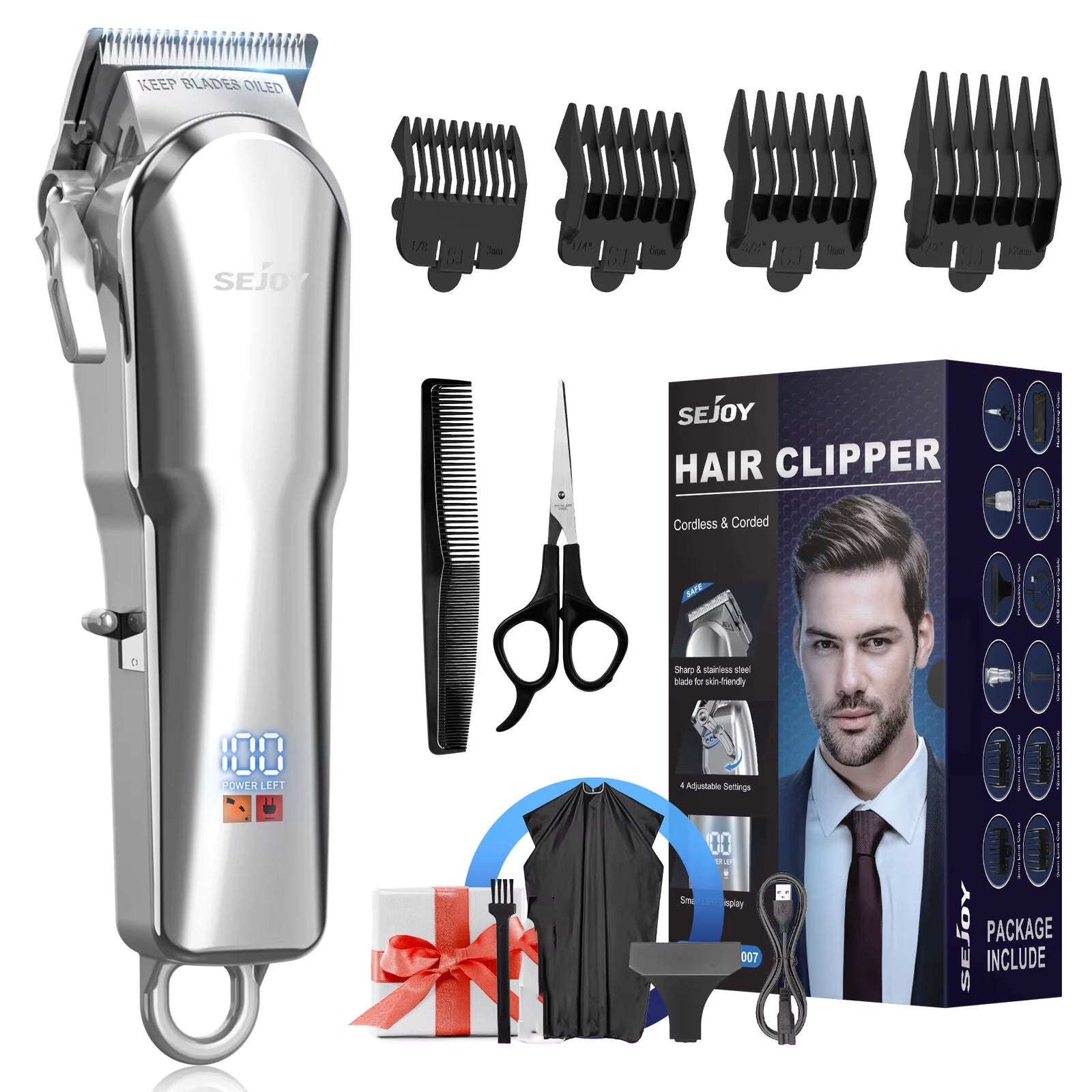 Men'S Hair Trimmer  Hair Clippers  Rechargeable Grooming Kit