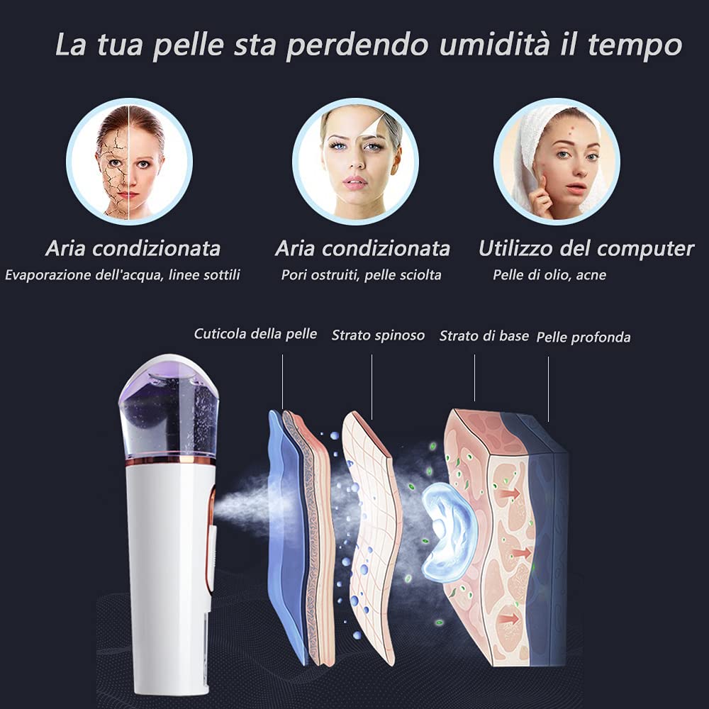 Handy Nano Mist Sprayer with Skin Analyzer Moisture Tester, Portable Facial Atomization Eyelash Extensions Steamer Mister,Mini Cool with Large Capacity,Face Moisturizing,Hydration Refreshing