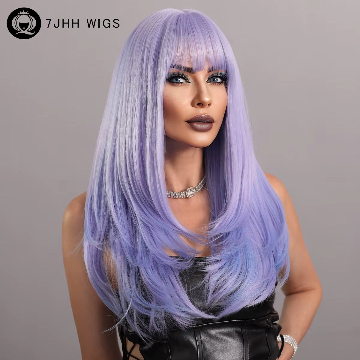 Long Wavy Purple Synthetic Wig for Women Daily Cosplay Party Natural Resistant Hair Wigs with Bangs Ombre Wigs