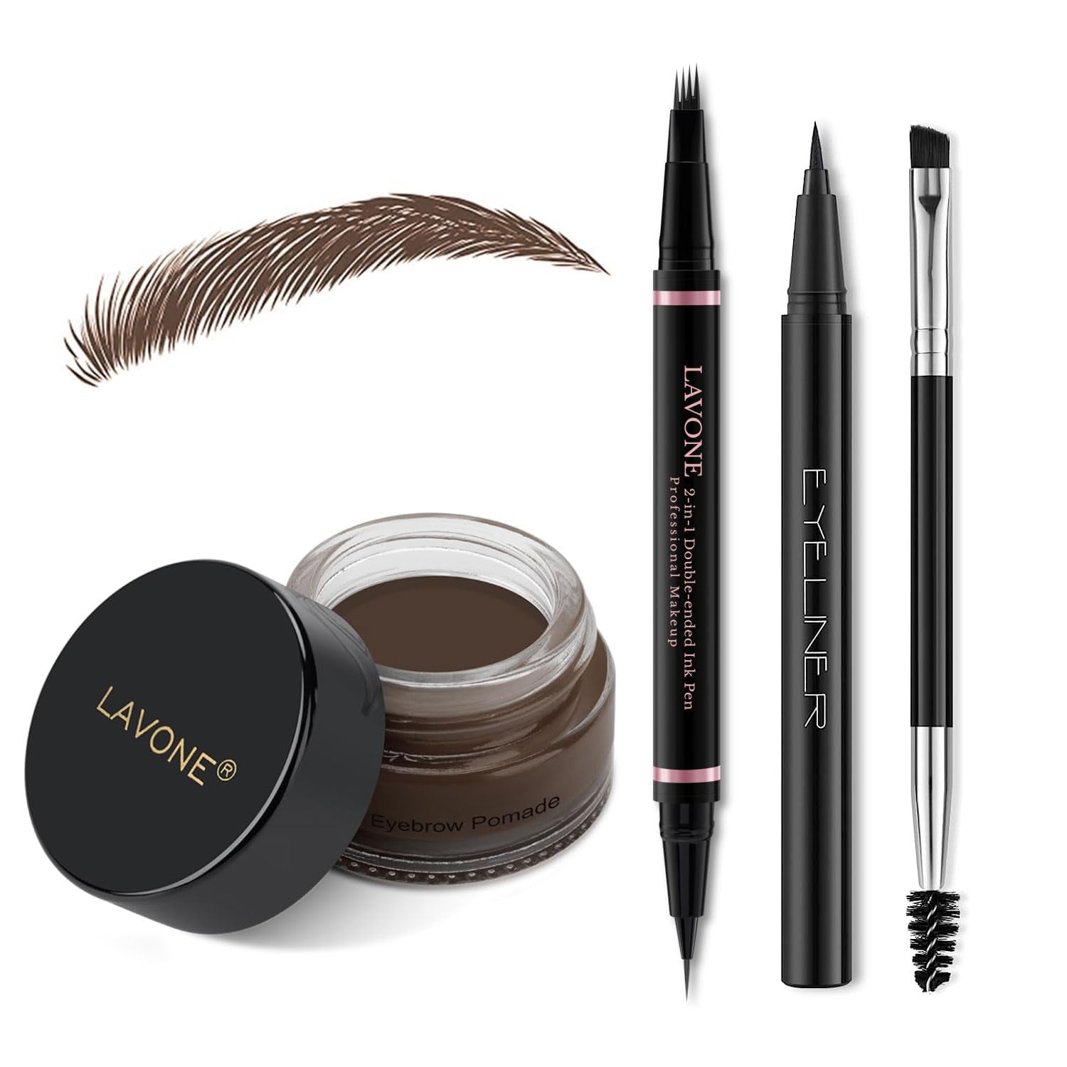 Eyebrow Pencil Makeup Kit, with Waterproof 2-IN-1 Microblading Eyebrow Pen, Eyebrow Pomade, Eyeliner and Dual-Ended Eyebrow Brush, Brow Pencil Kit for Natural Eyebrows - Dark Brown