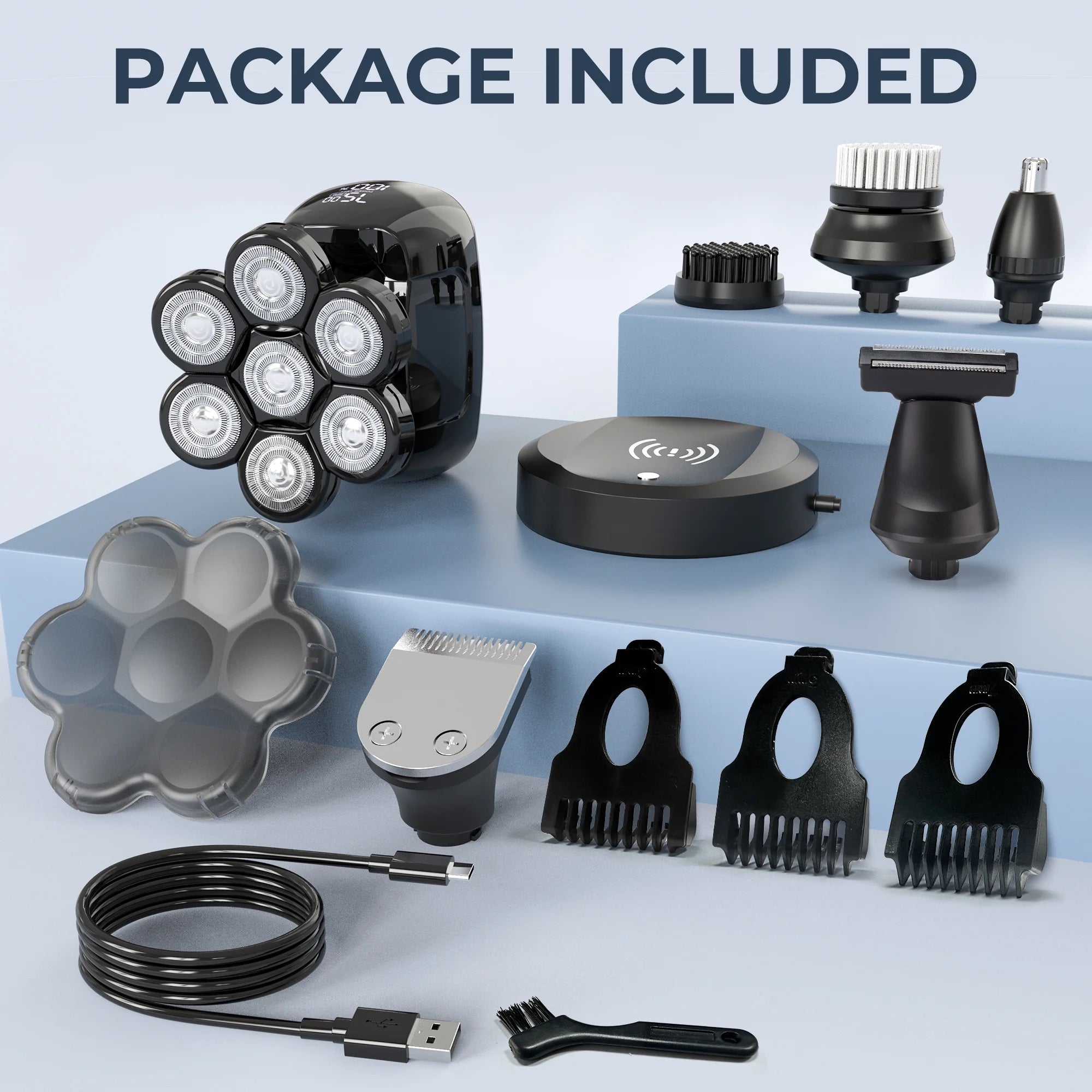 7D Floating Rotary Head Shaver for Bald Men, Cordless Electric Razor