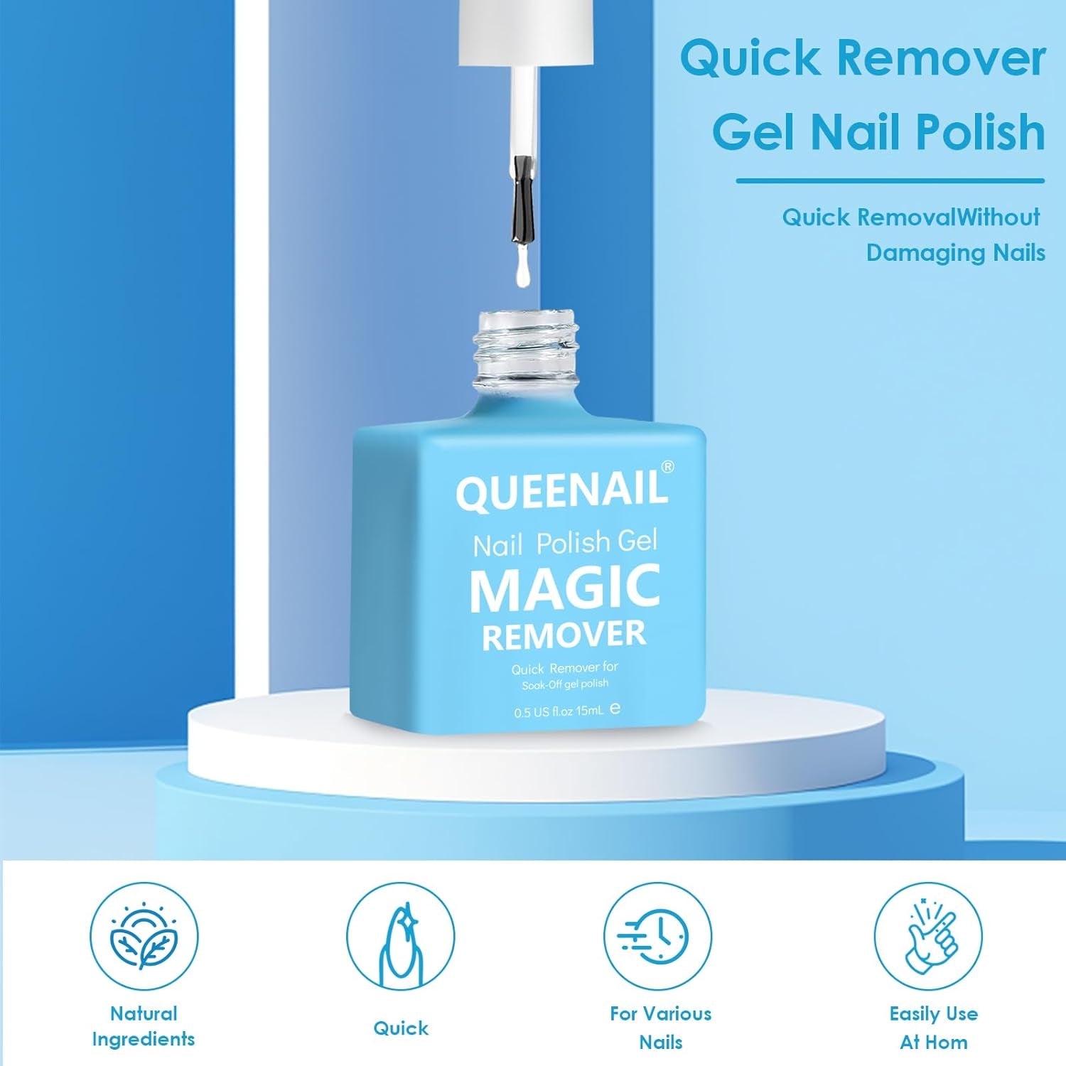 Gel Nail Polish Remover Kit - 2 Pieces with Steel Push and Nail File - Quick and Easy Removal in 3-5 Minutes - No Foil Needed