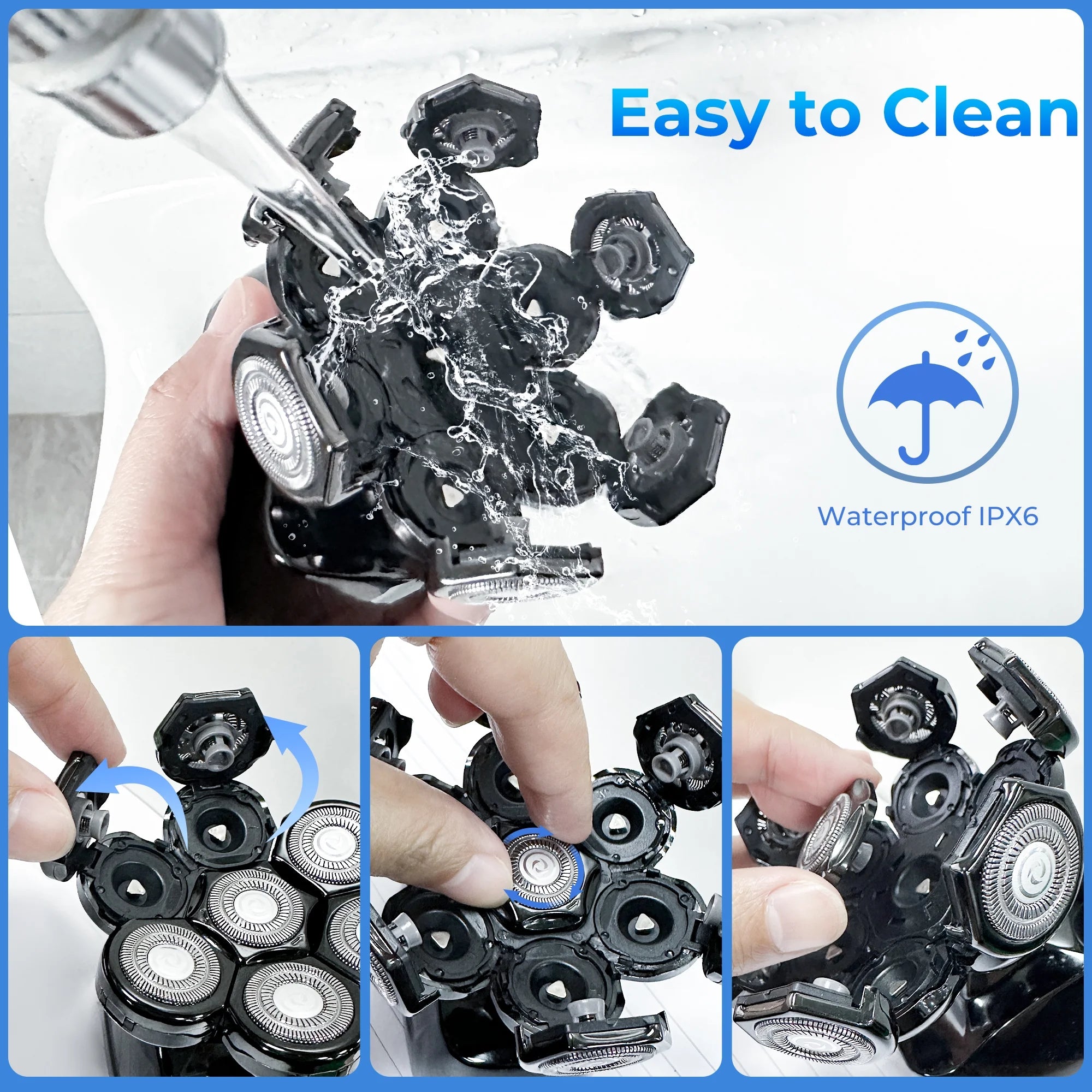 7D Floating Rotary Head Shaver for Bald Men, Cordless Electric Razor