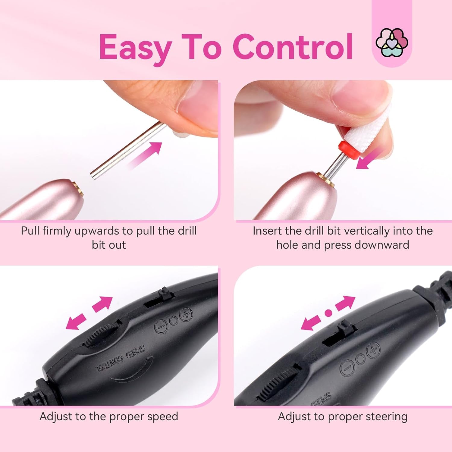Electric Nail Drill: Rose Electric Nail File 20000RPM Efile Nail Drill Professional Manicure with 6PCS Nail Drill Bits Portable Nail File & Salon Use Manicure Pedicure
